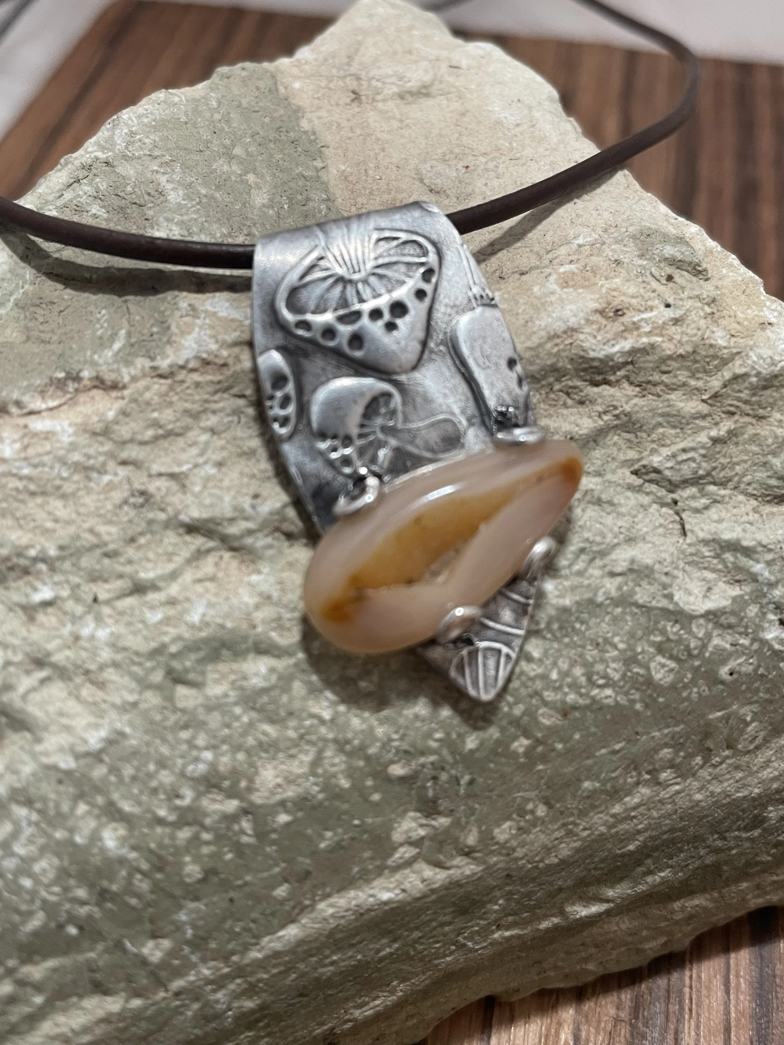 Fine Silver Agate Druzy Mushroom Necklace