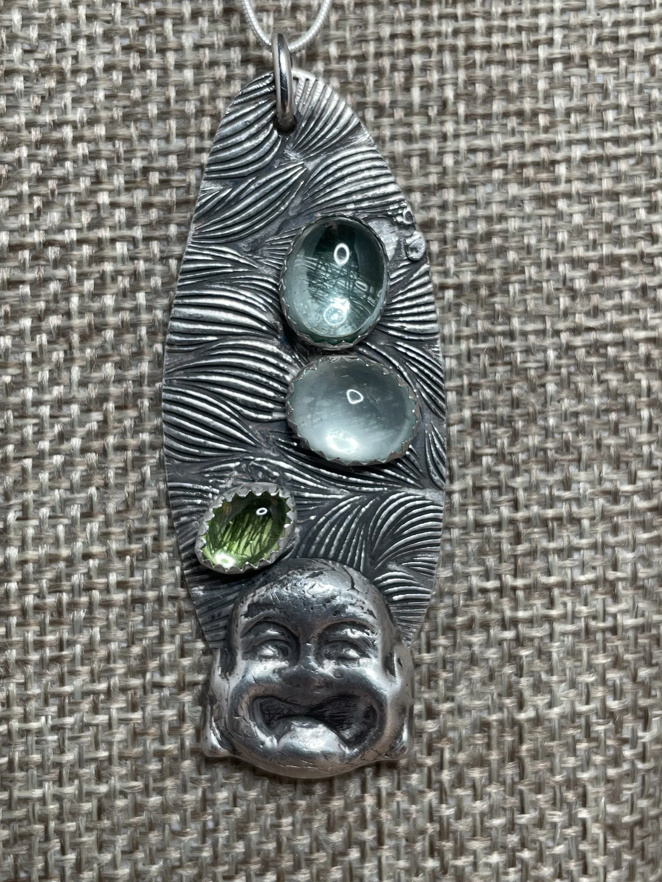 Enlightened Buddha Triple Stone Fine Silver Necklace