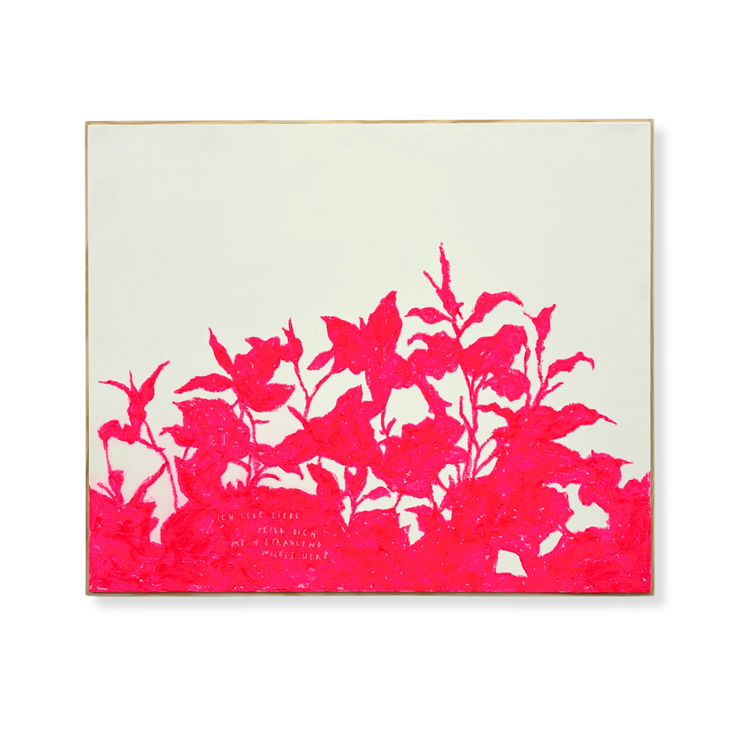 Bild eines weißen Rahmens mit pinkfarbenen Zeichnungen von Blumen und Pflanzen, mit deutschem Text darunter.