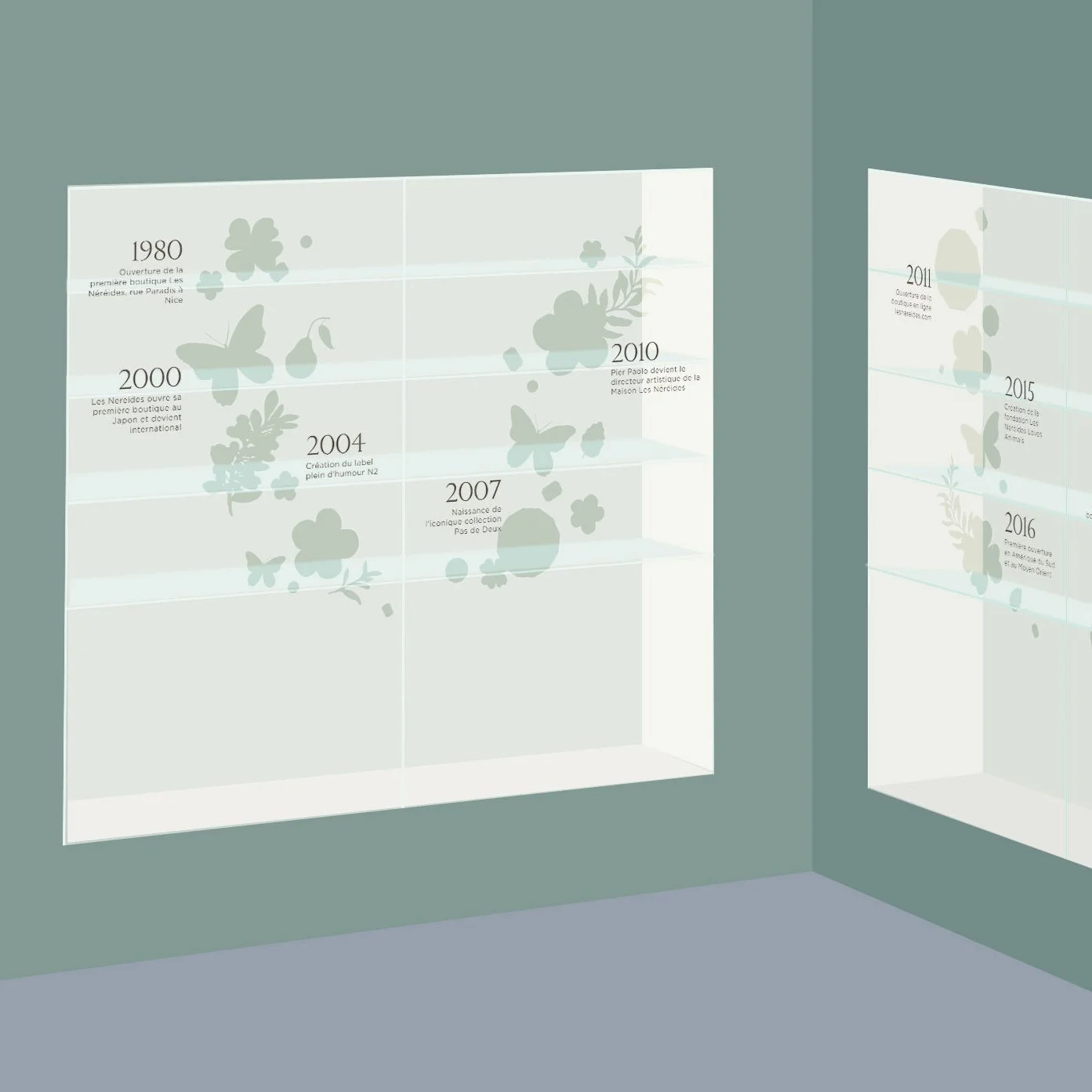 Les Néréides window design for Retrospective Exhibition of the brand