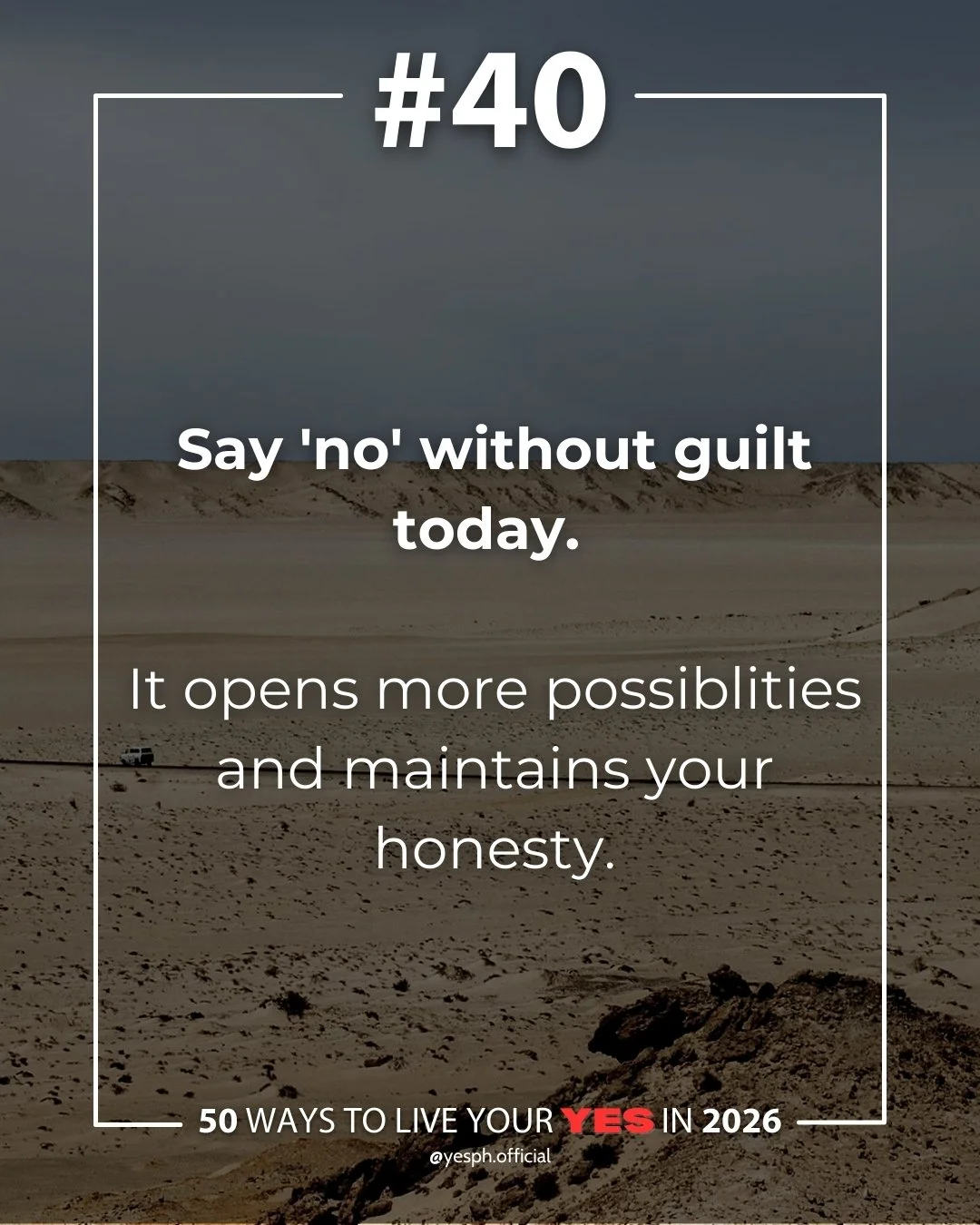 Say &ldquo;no&rdquo; without guilt today. 🚫

Every honest &ldquo;no&rdquo; protects your energy, opens more possibilities, and keeps you aligned with what truly matters.

Boundaries aren&rsquo;t barriers - they&rsquo;re bridges to better choices.

L