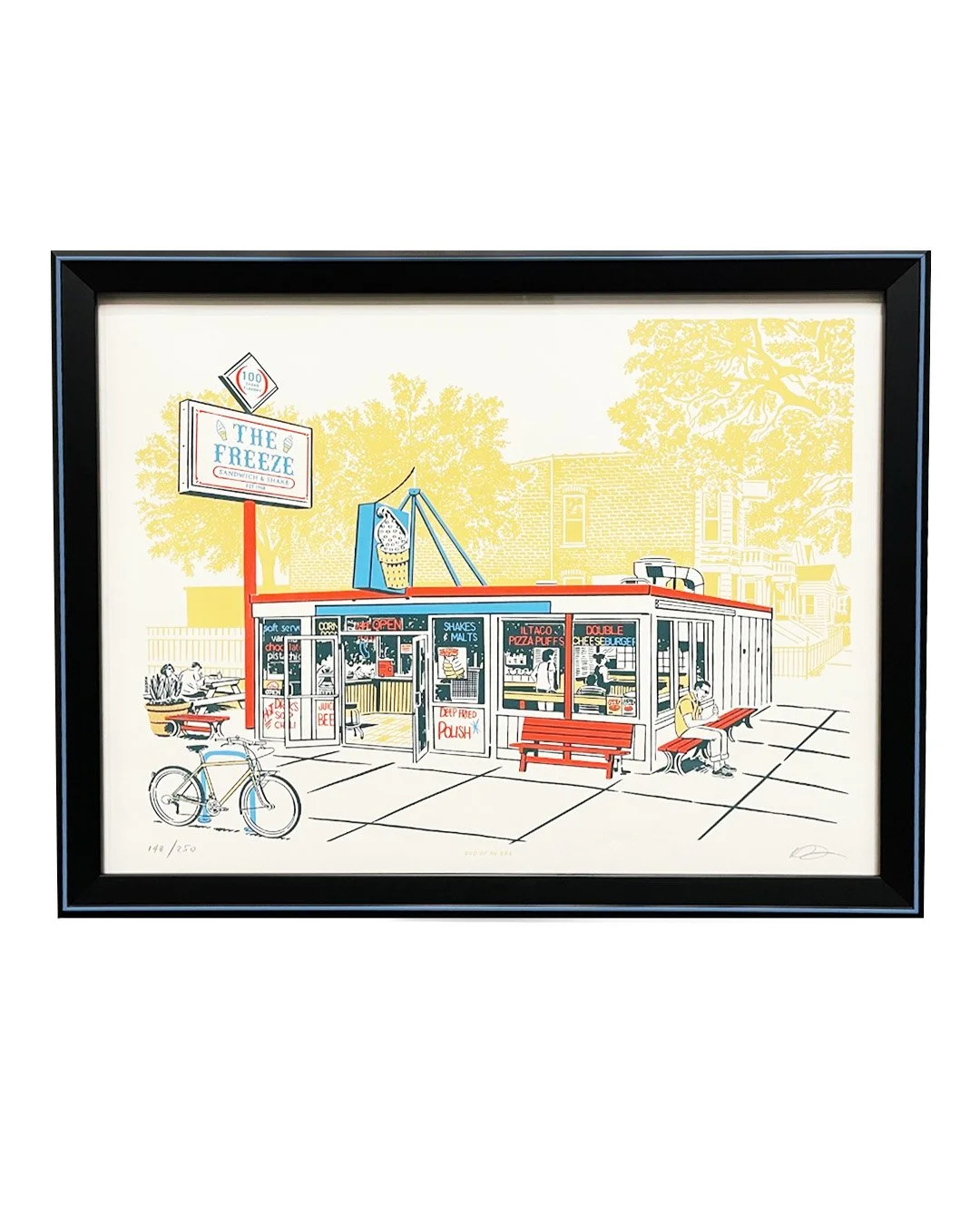 The Freeze/ A true Chicago staple for icey, cold, treats.  The memory of this classic spot is now preserved in a retro style black frame with a turquoise line detail. 

Have you had your soft serve yet this year? 
.
.
.
.

#customframıng 
#glenviewil