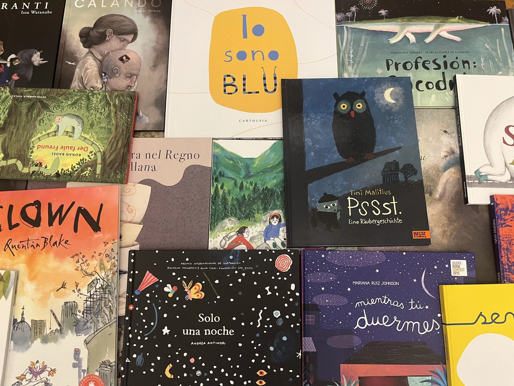 A collection of children's books with colorful covers, featuring illustrations of animals, nature, and imaginative scenes.