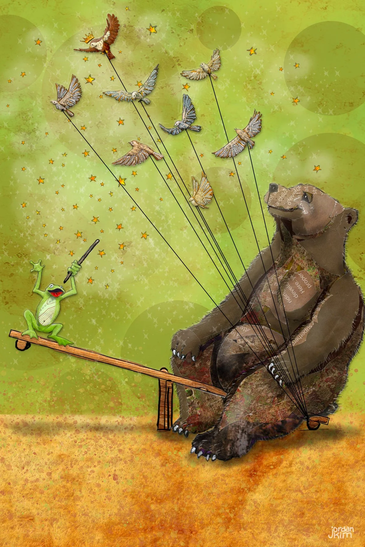Each Conscious Care Card has a beautiful and fun illustration to draw your child in. This one is a friendly bear watching the owls fly above while a playful frog waves their magic wand.