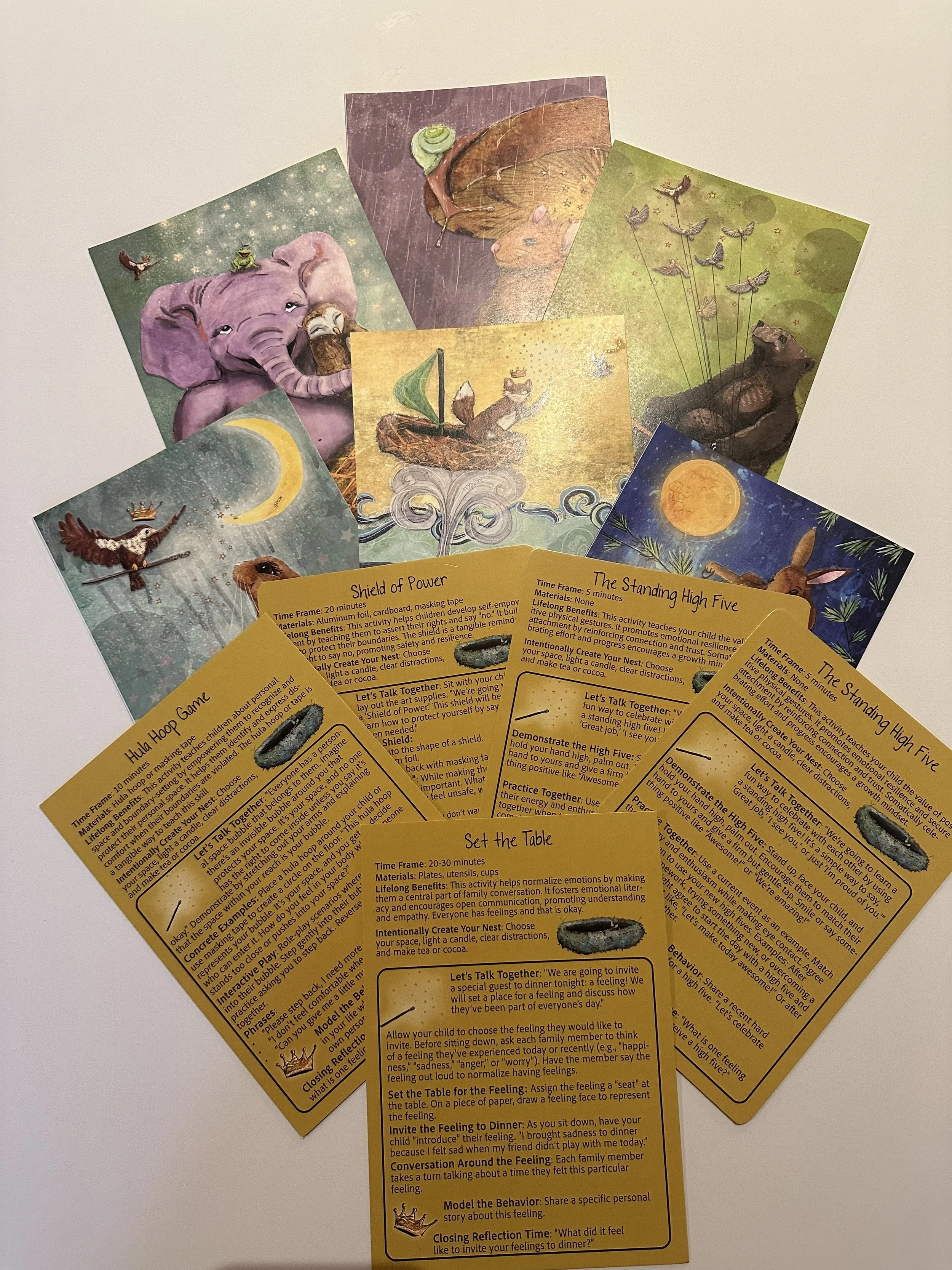 This picture shows samples of the Conscious Care cards and their activities.