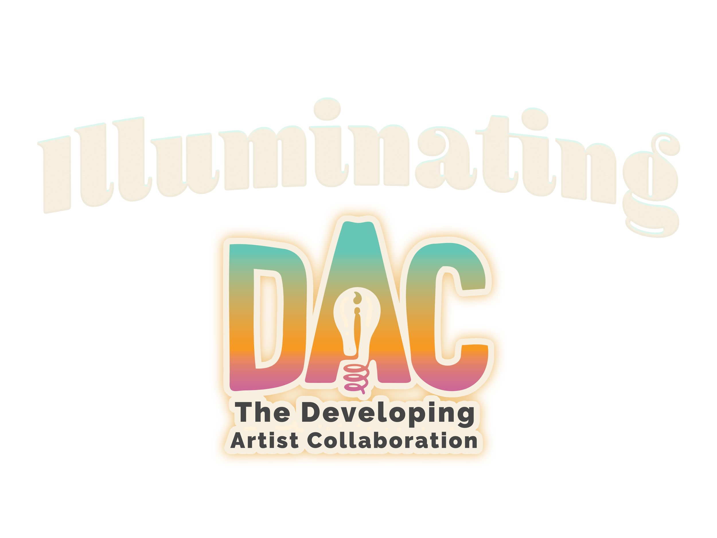 Logo featuring the words "Illuminating DAC The Developing Artist Collaboration" with a light bulb and colorful accent.
