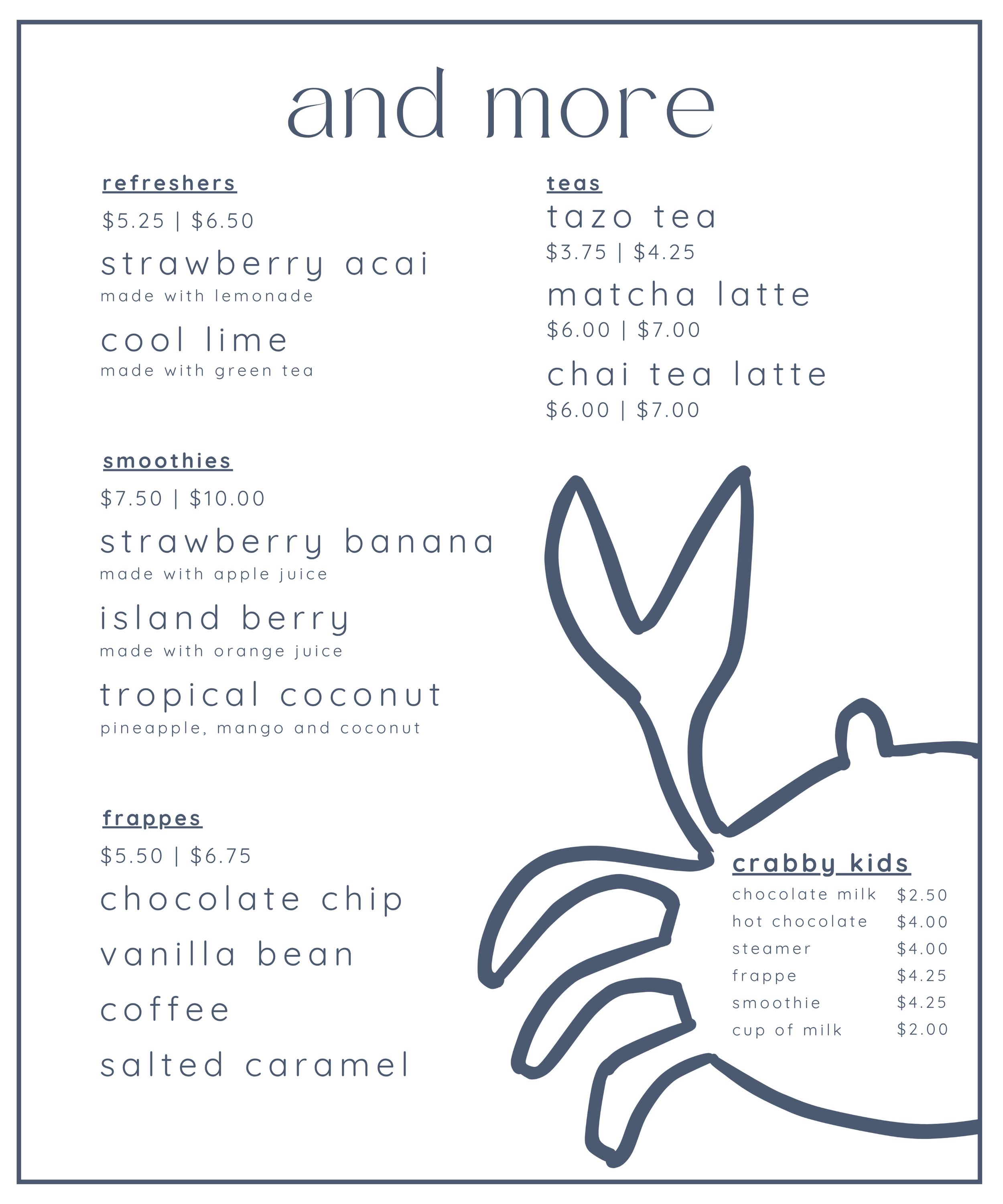 menu — white crab coffee and books