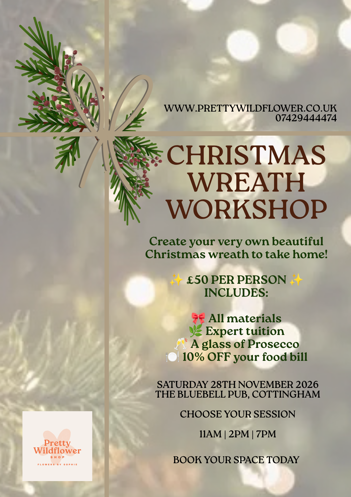 28.11.26 - 7PM - Christmas Wreath Making - BLUEBELL PUB, COTTINGHAM