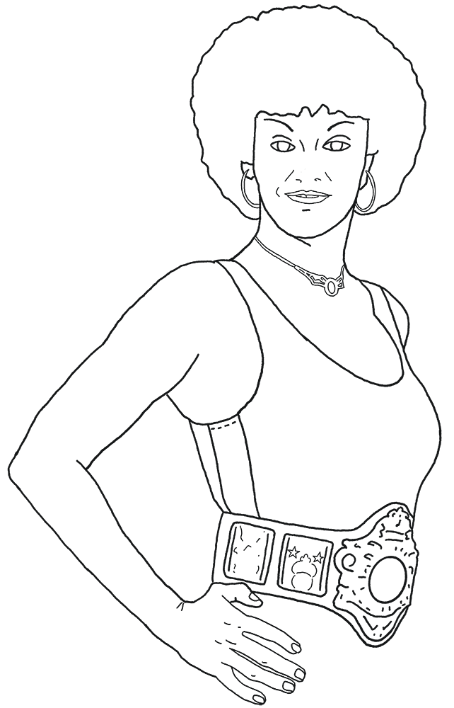 Line art illustration of a woman with sunglasses, short hair, wearing a crop top, with her hands on her hips holding a rectangular object, possibly a book or tablet.