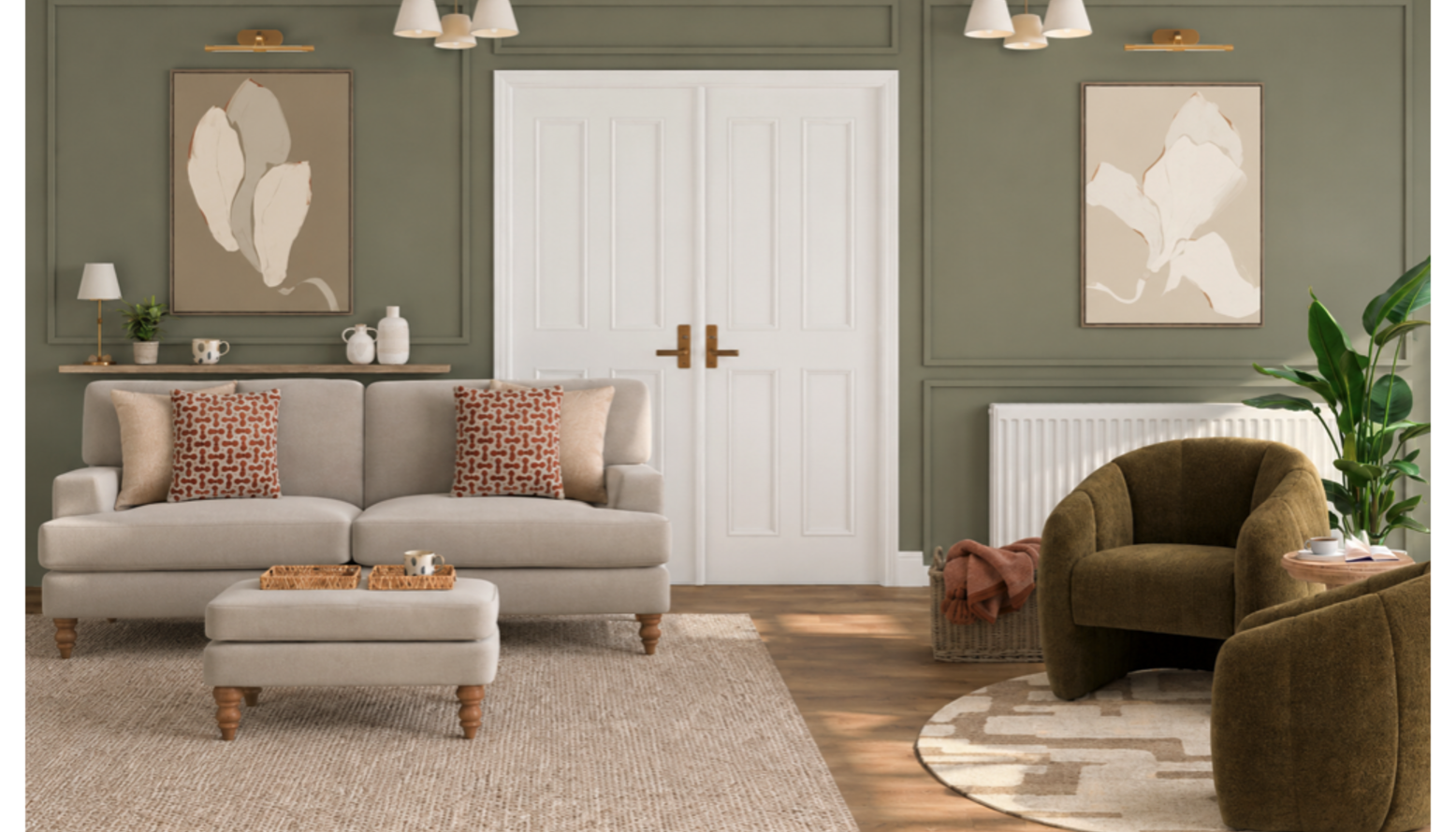 Sage & Warmth: A Layered Living Room