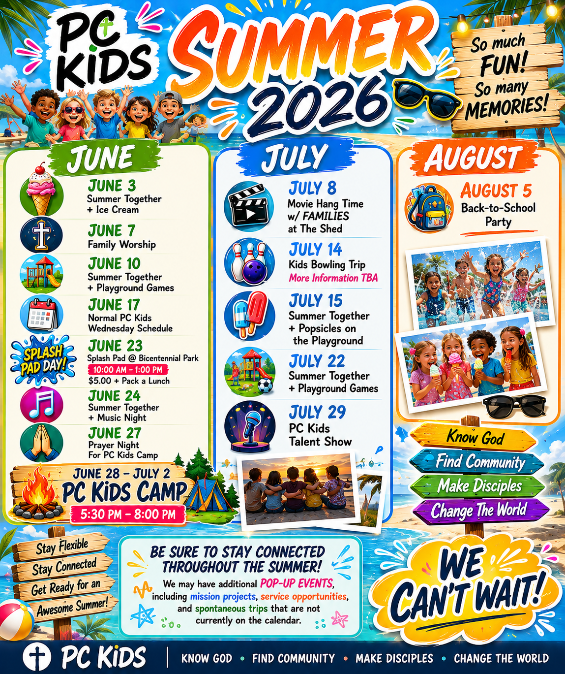 PC Kids Summer Schedule