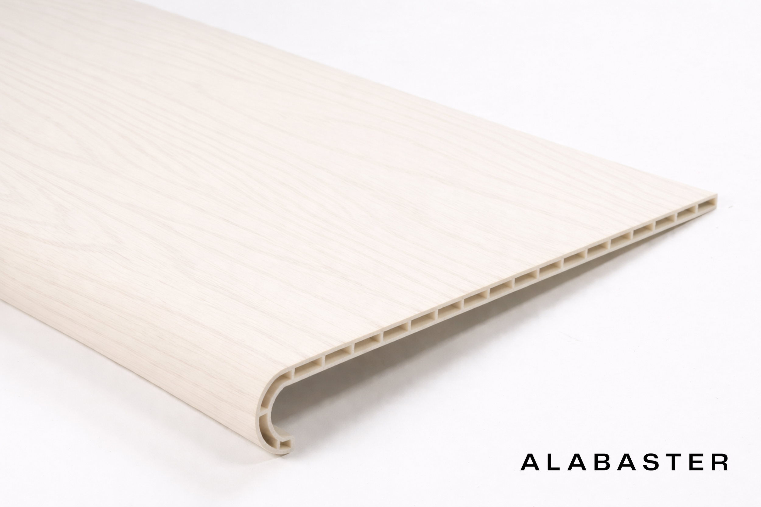 Alabaster - A soft, creamy off-white with a warm, natural wood look. It brightens a space giving a clean and airy appearance.
