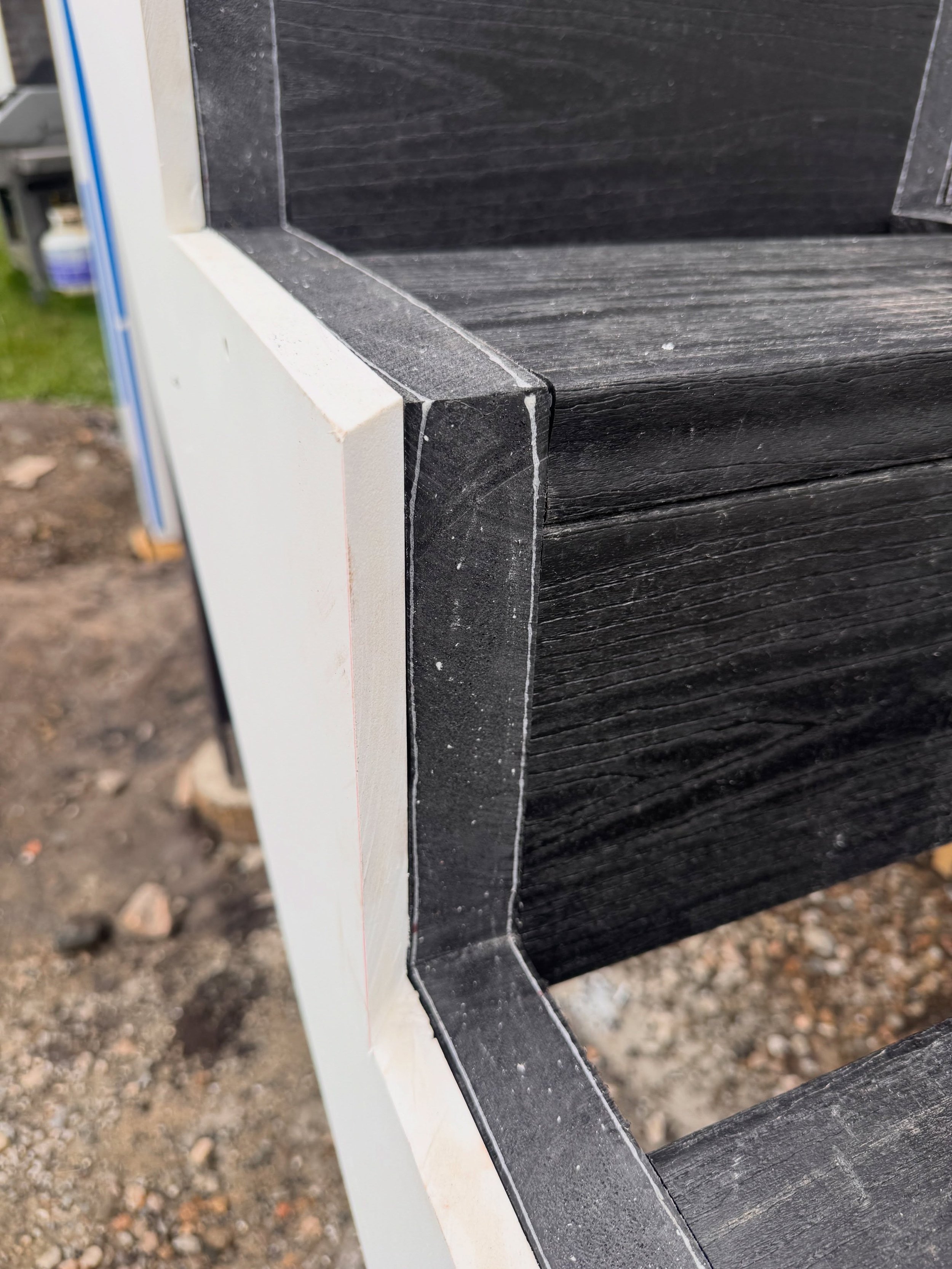 Some details work quietly. Mitered stair skirts are one of them. Swipe to see some progress!