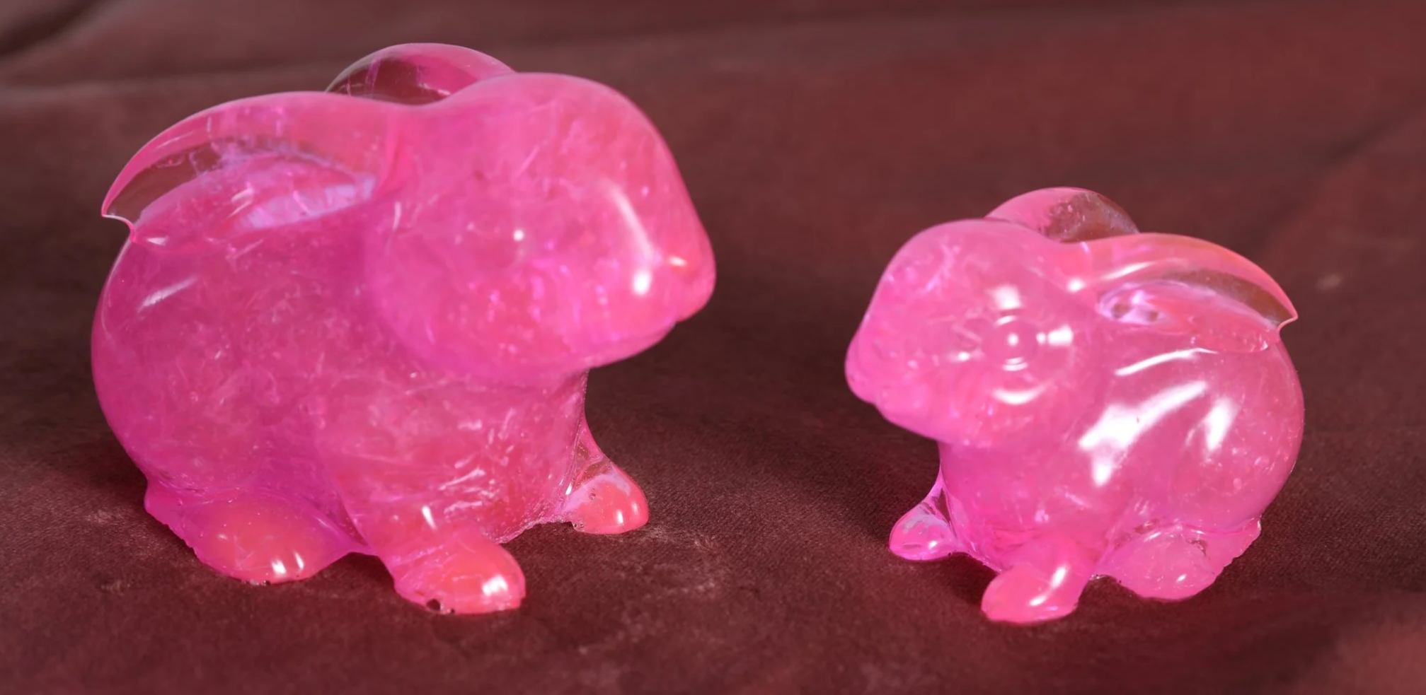 two pink resin upcycled bunnies by Smiling Cat Upcycled Project