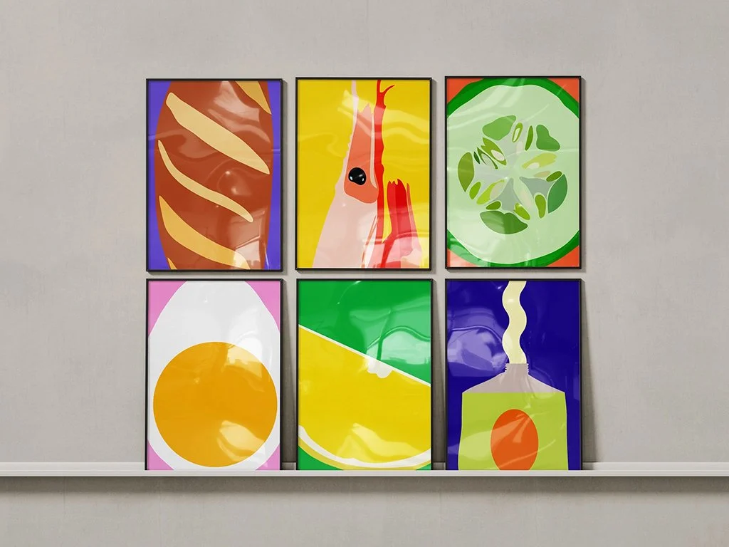 Räkmackan. Västkusten kanske mest ikoniska maträtt. Och den funkar precis lika bra "deconstructed" som sex individuella posters.