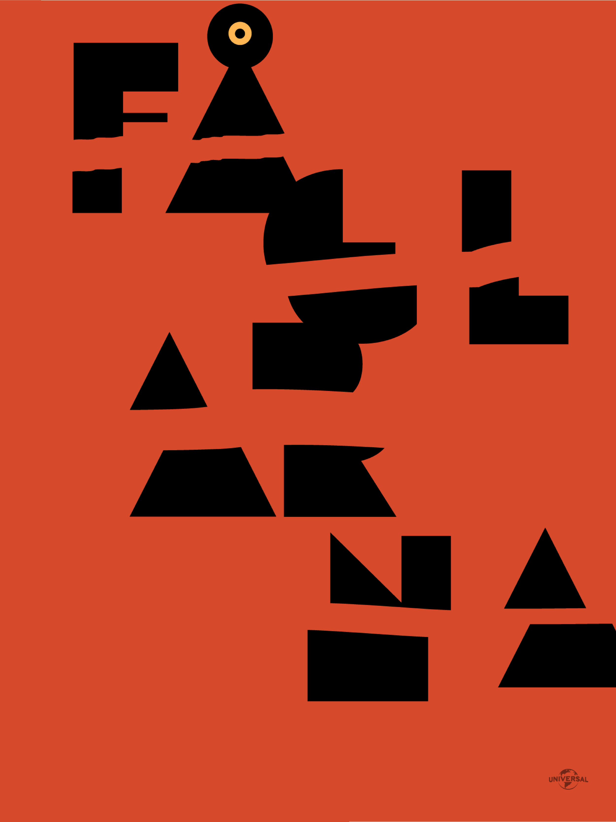 Posters med abstrakta geometriska former i svart på orange bakgrund.