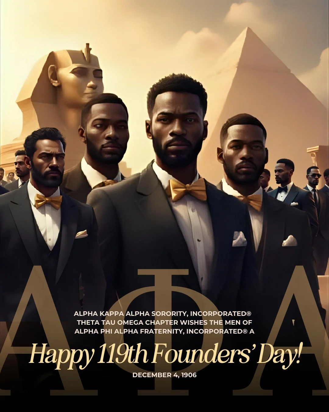 Happy Founders' Day to the trailblazing men of Alpha Phi Alpha Fraternity, Incorporated&reg;! 🖤💛 Theta Tau Omega Chapter celebrates our Divine 9 &amp; Phirst Pham Brothers as they honor 119 years of &quot;First of All, Servants of All, We Shall Tra