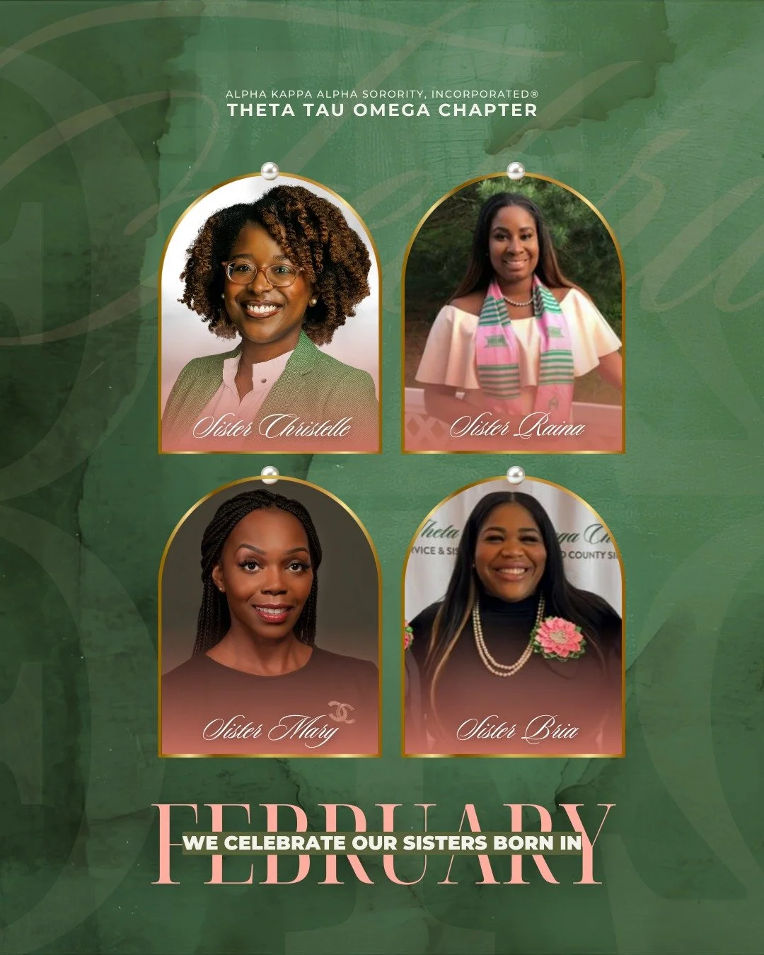 Love is in the air&mdash;and so are birthday vibes 💘 Happy Birthday to our February sisters who bring warmth, grace, and sparkle to Theta Tau Omega. 

🎀 Sister Christelle (2/7)
🎀 Sister Mary (2/22)
🎀 Sister Bria (2/25)
🎀 Sister Raina (2/27)

You