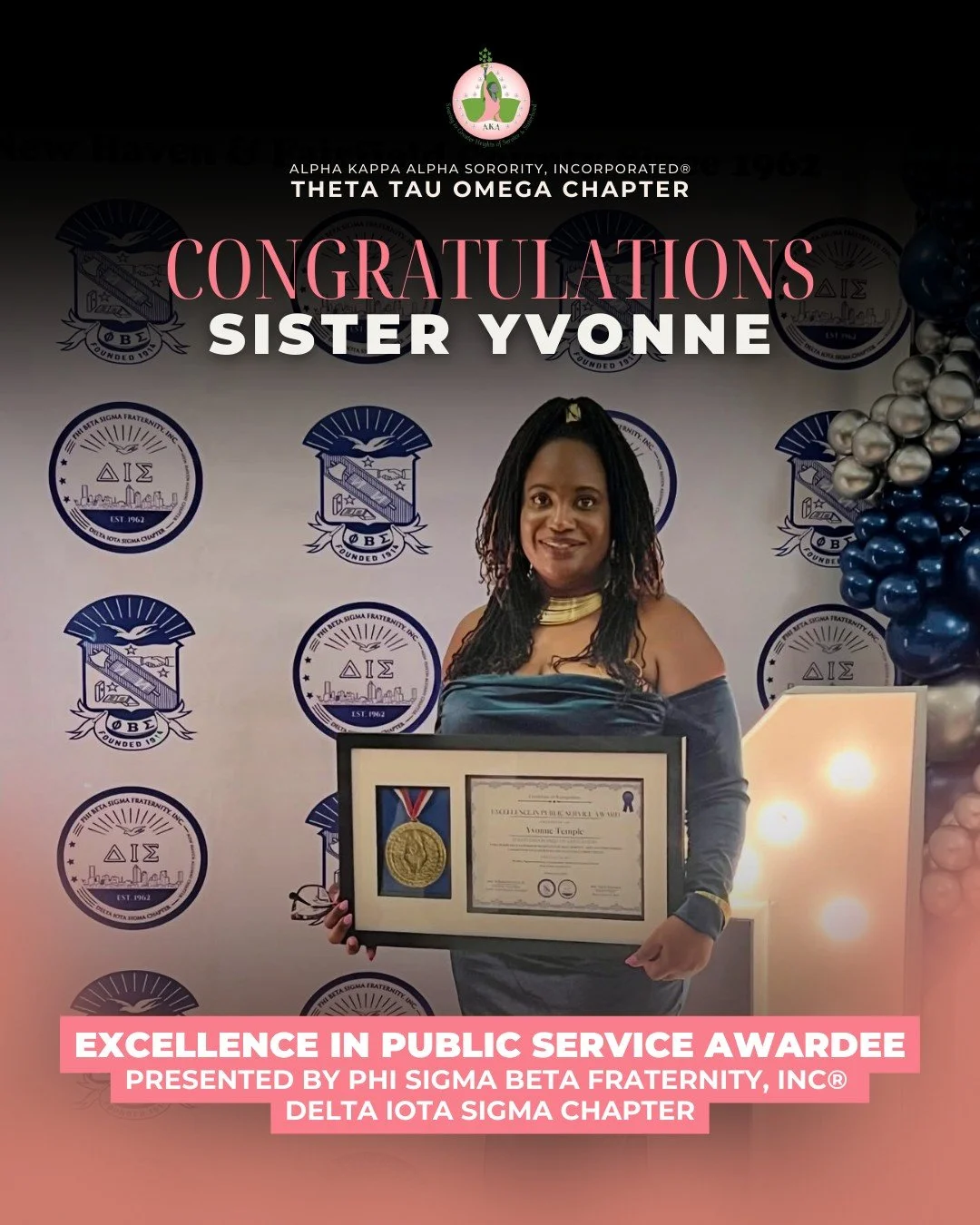 She did that, and then some 👑 We proudly celebrate Sister Yvonne on receiving the "Excellence in Public Service Award" presented by the Delta Iota Sigma Chapter of Phi Sigma Beta Fraternity, Inc.&reg; at their annual Blue Hearts Ball 💙 @n