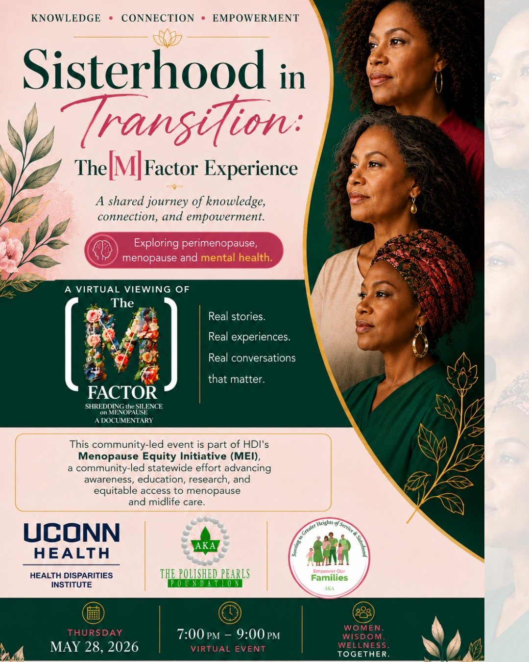 Sisterhood. Healing. Honest Conversations. 🪷 Join us for Sisterhood in Transition: The [M] Factor Experience, a powerful virtual evening dedicated to educating, empowering, and uplifting women as we navigate the realities of perimenopause, menopause