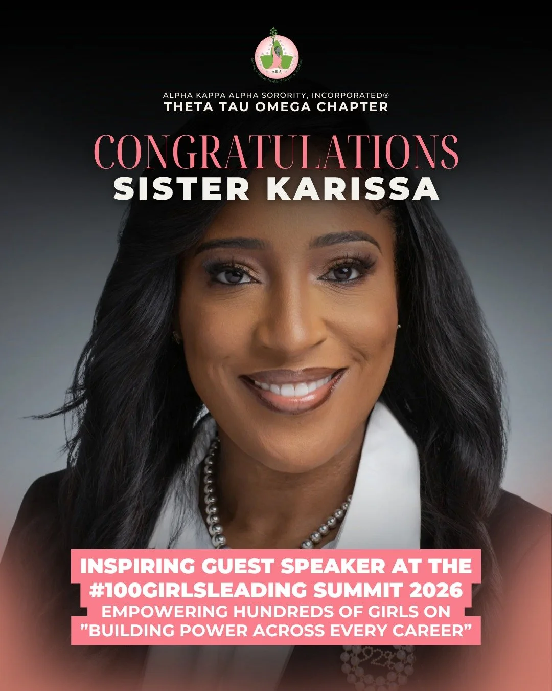 Theta Tau Omega proudly celebrates our phenomenal Sister Karissa for serving as an inspiring guest speaker at the recent 100 Girls Leading Summit, under the powerful theme, "She Leads Everywhere: Girls Building Power Across Every Career."


