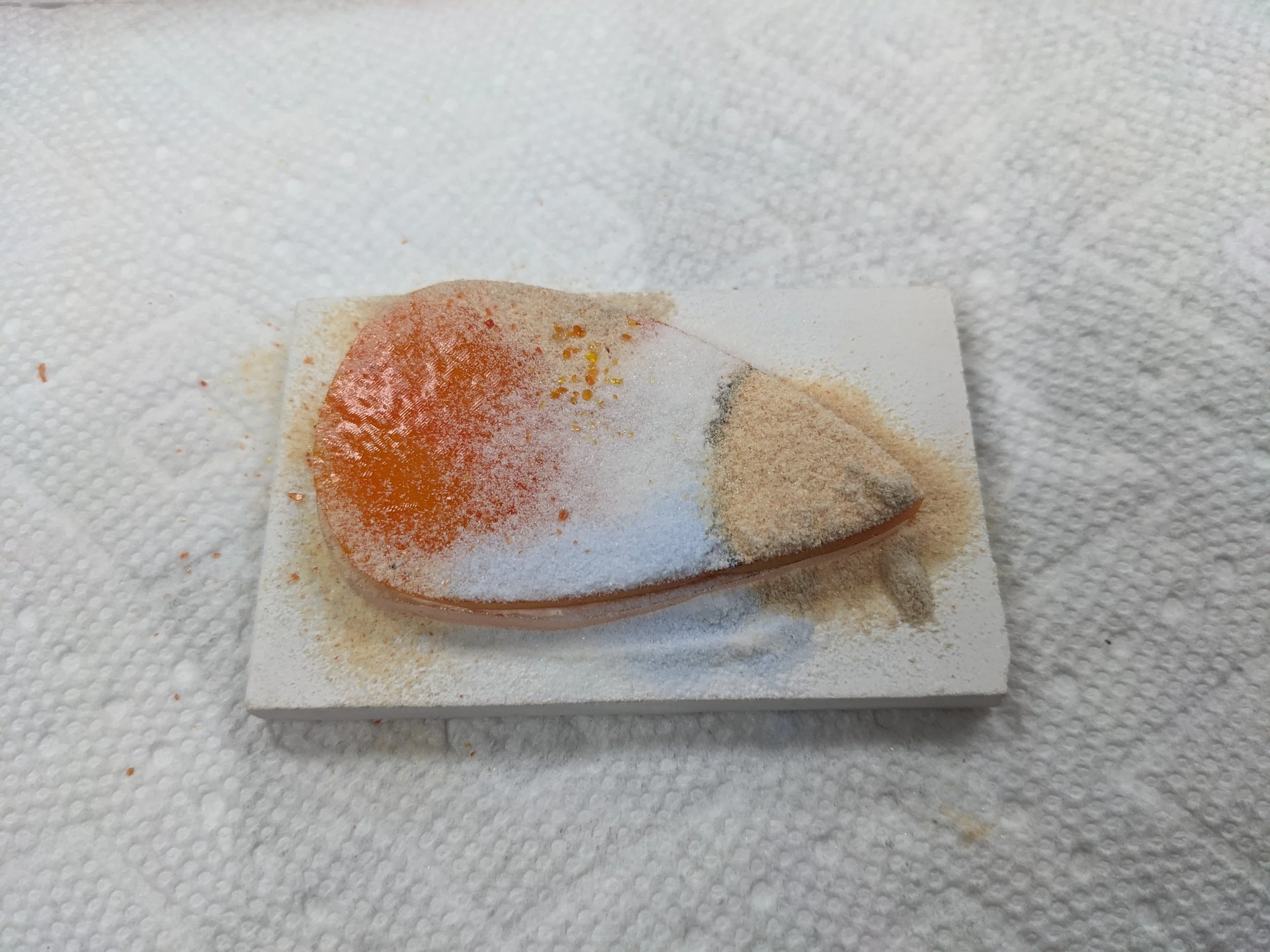Many samples were created to test different powder combinations and application techniques.