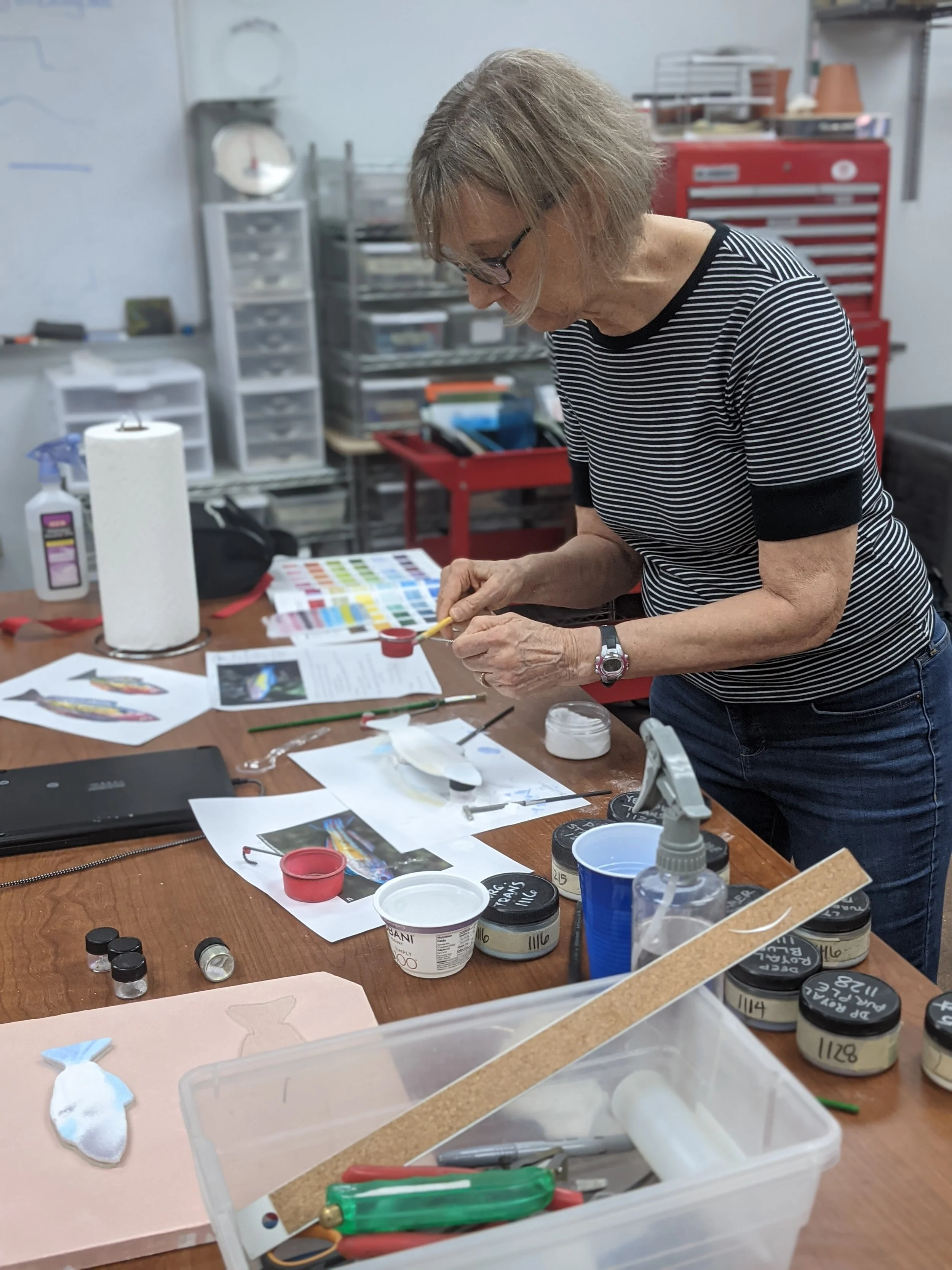 Kim Brill brought in her powder expertise to add color and detail to each fish, replicating the specific details of each species.