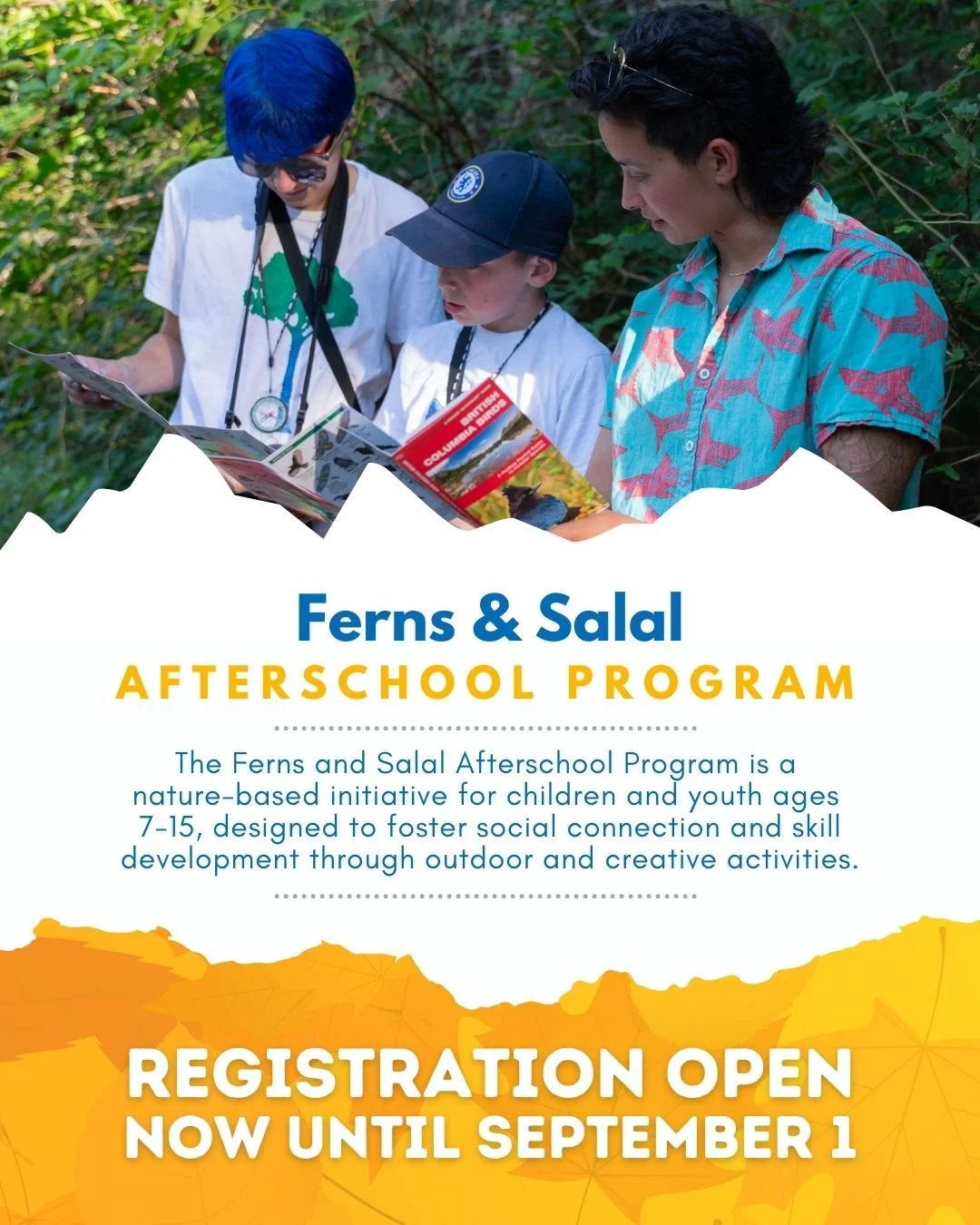 🍎🍄🏕️ Our Ferns and Salal Afterschool Program is open for registration! 

The Ferns and Salal Afterschool Program is a nature-based initiative for children and youth ages 7-15, designed to foster social connection and skill development through outd