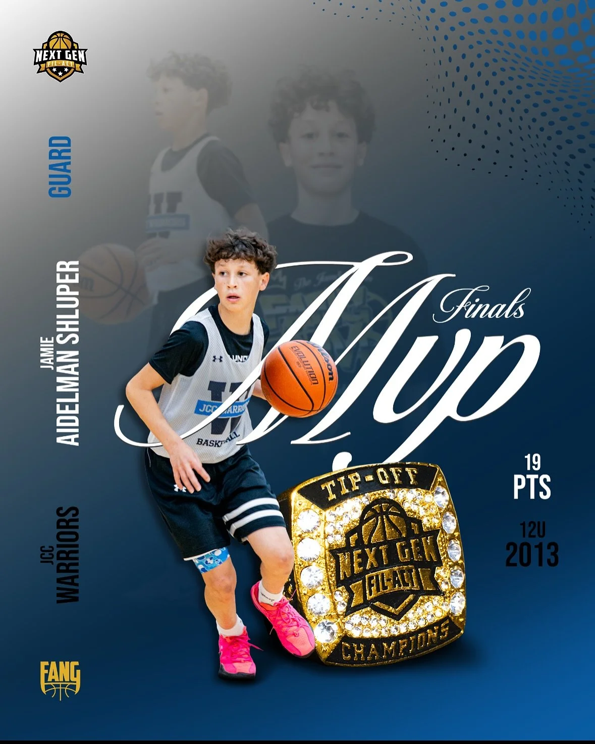 ⭐️

Jamie Aidelman Shluper took home the Finals MVP in our U12 Division for @jccwarriorsbasketball 🔥 He showed out big time in the championship game, leading his team to the W 💪🏼

#FANG #HaveFun #TheTipOff