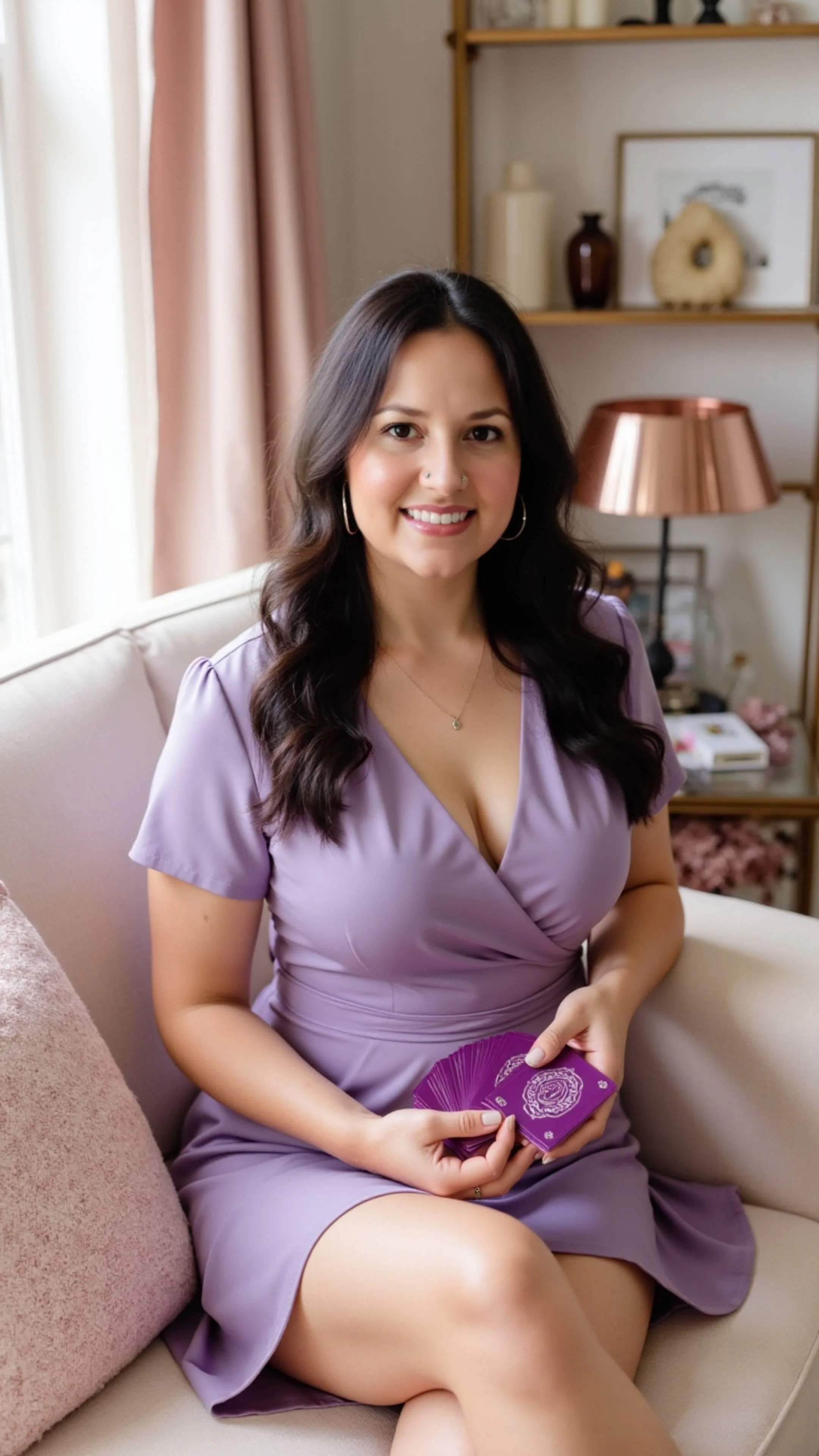 Intuitive Strategist Stephanie Sexton holding tarot cards, representing intuitive guidance for heart-led women entrepreneurs.