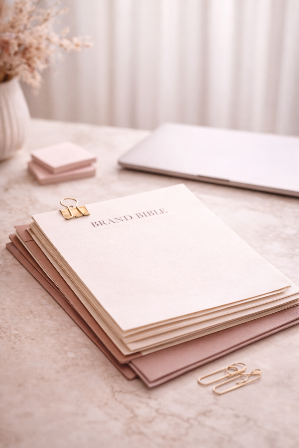 Minimal brand bible document layout showing structured sections.