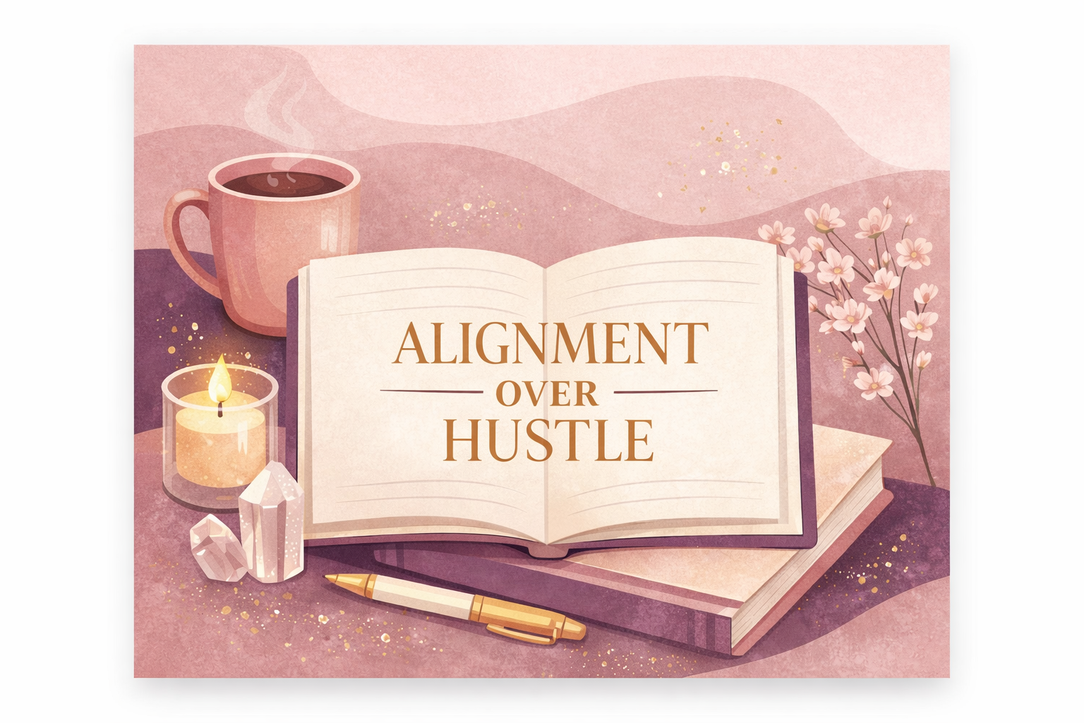 Soft-toned planner setup for aligned business planning in a spiritual entrepreneur's workspace