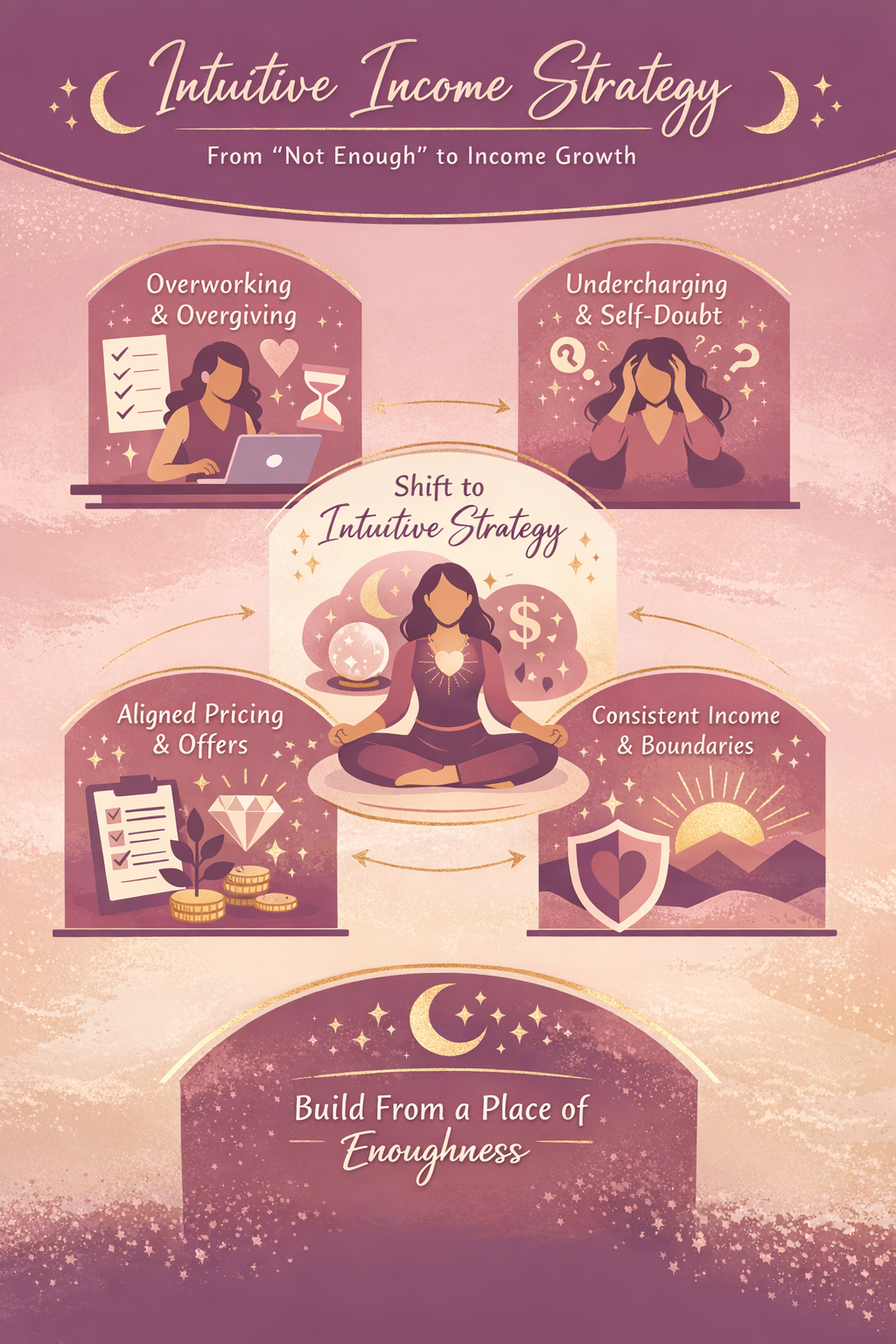 From not enough to income growth infographic for intuitive women entrepreneurs.