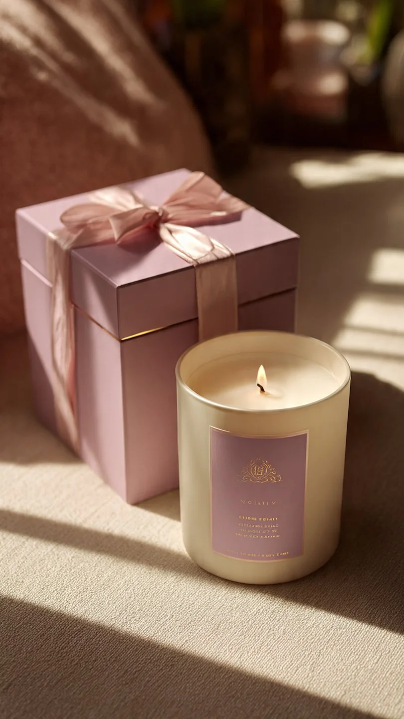 Luxurious gift and lit candle represent feeling like enough and making income from a place of feeling sufficient.