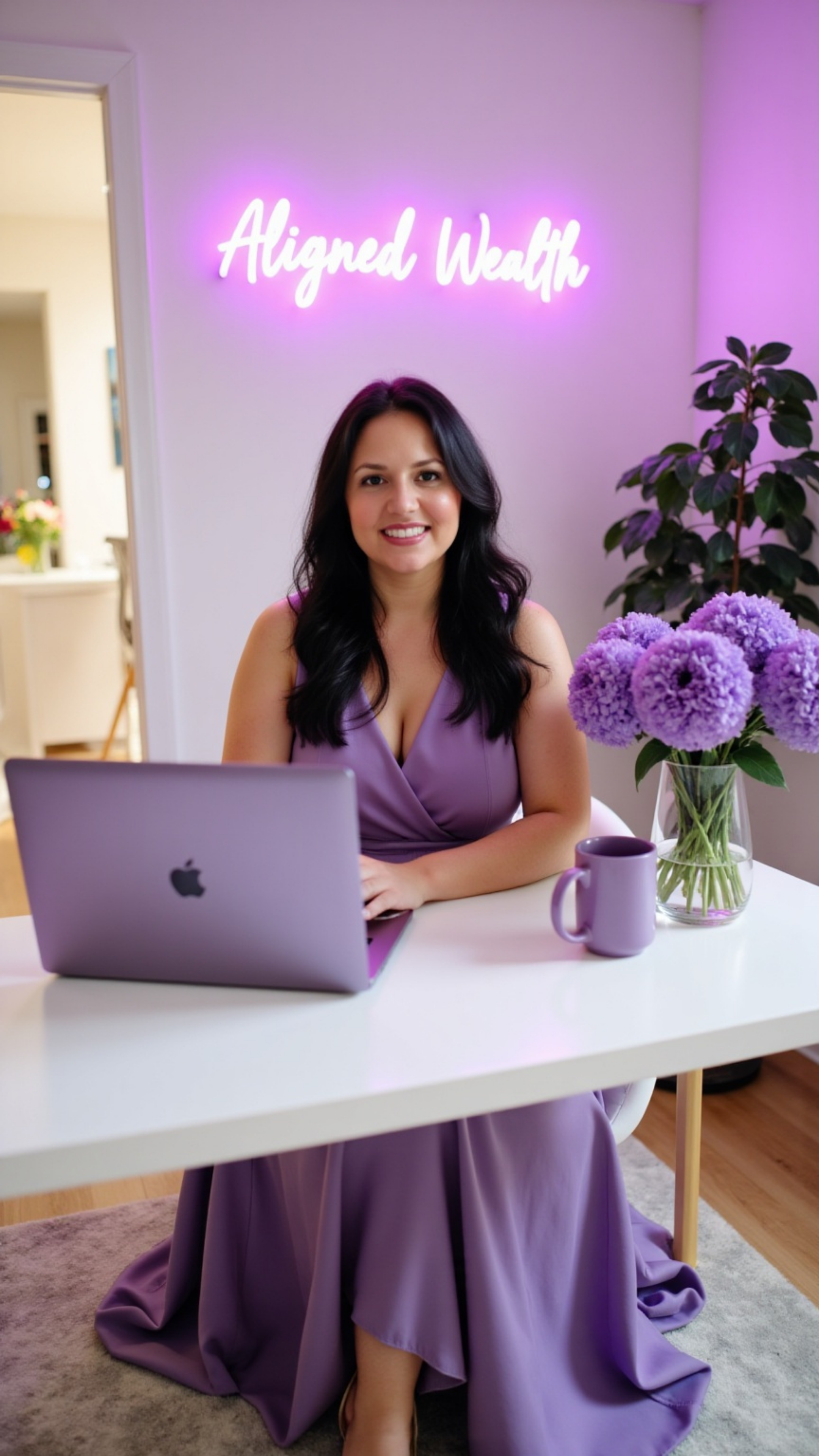 Soulful business expert Stephanie Sexton at her computer, serving soul-led women in business with practical action steps.