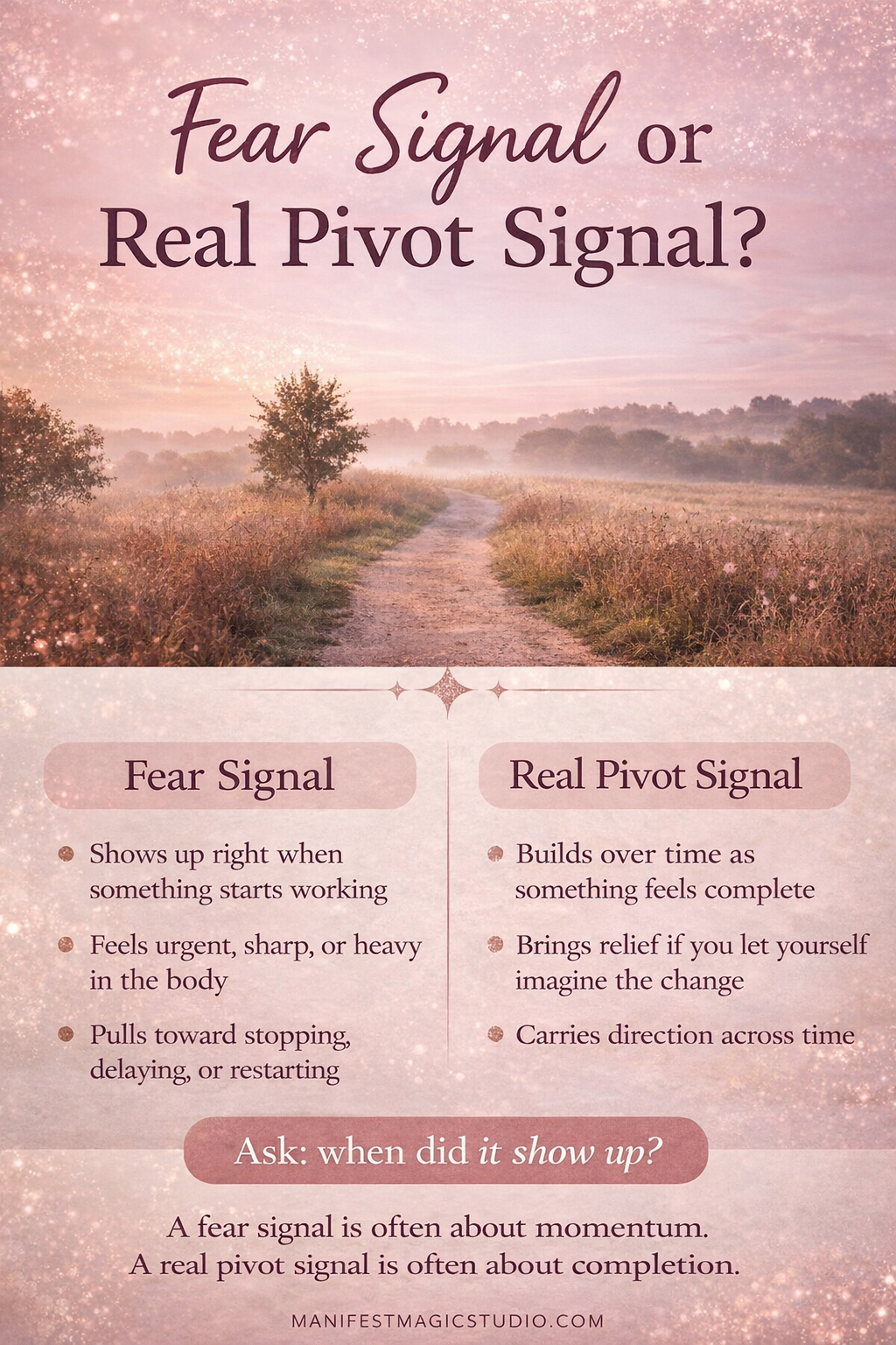 Infographic comparing fear signals and real pivot signals for intuitive business decisions