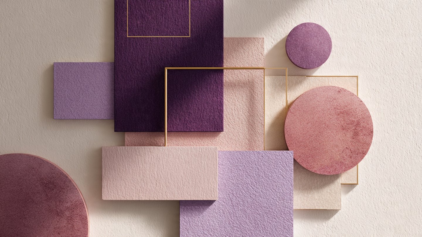 Circles, squares, and rectangles in texture plum, rose, and blush tones representing calm Instagram strategy for spiritual entrepreneurs.
