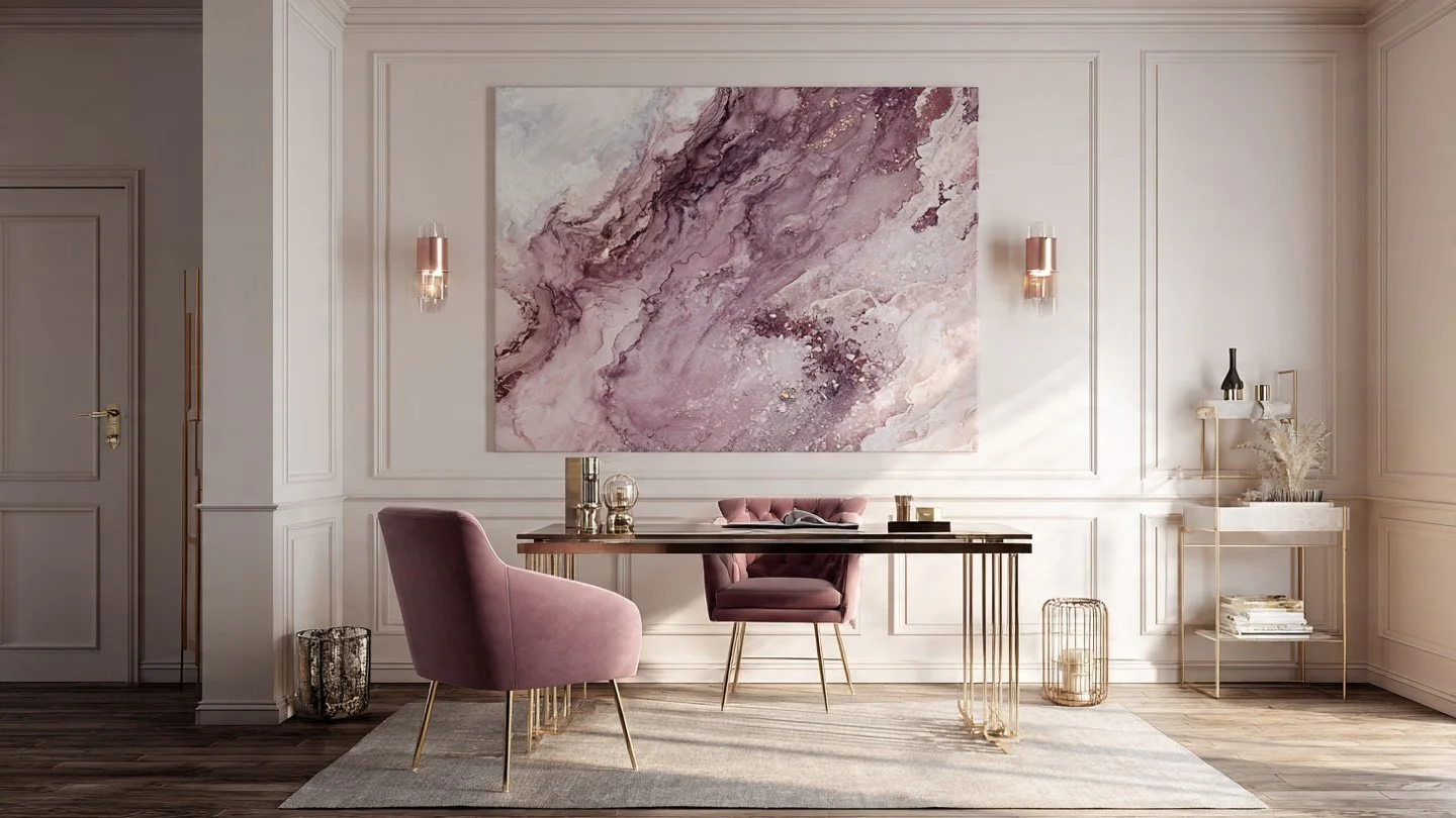 Benable review for women entrepreneurs shown in a feminine cream and plum office with gold desk and curated business workspace