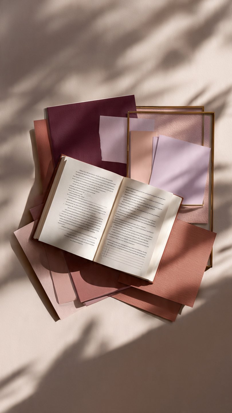 Organized journal and layered paper layout symbolizing authority and depth in a strategic social media strategy for women entrepreneurs.