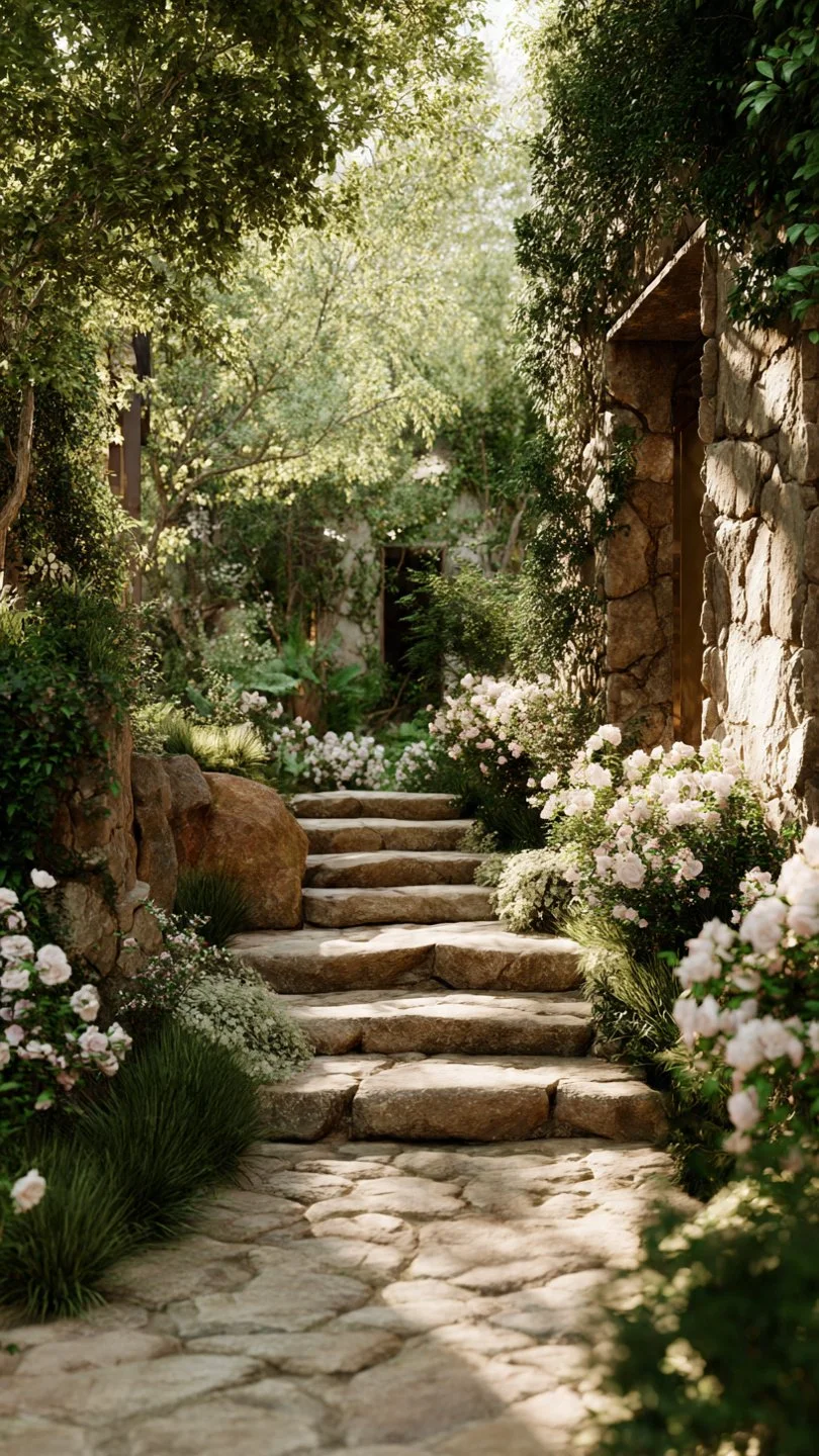 Serene garden pathway representing the Inner Bloom transformation journey for women focused on long-term personal growth, emotional regulation, and identity development.