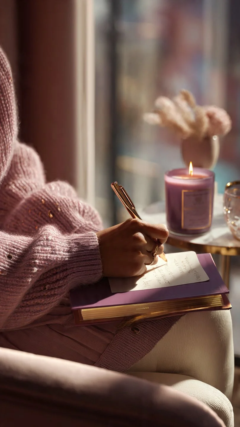Woman journaling by a window, representing clear intuition as business strategy.