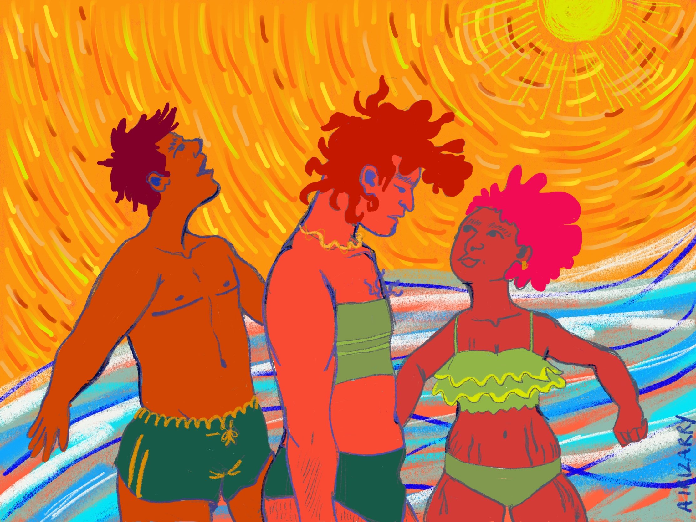 "Beach Days" (2020). Digital illustration. Exhibited at Sol Con 2020 x Glass Axis's Mixing the Medias Gallery. 
