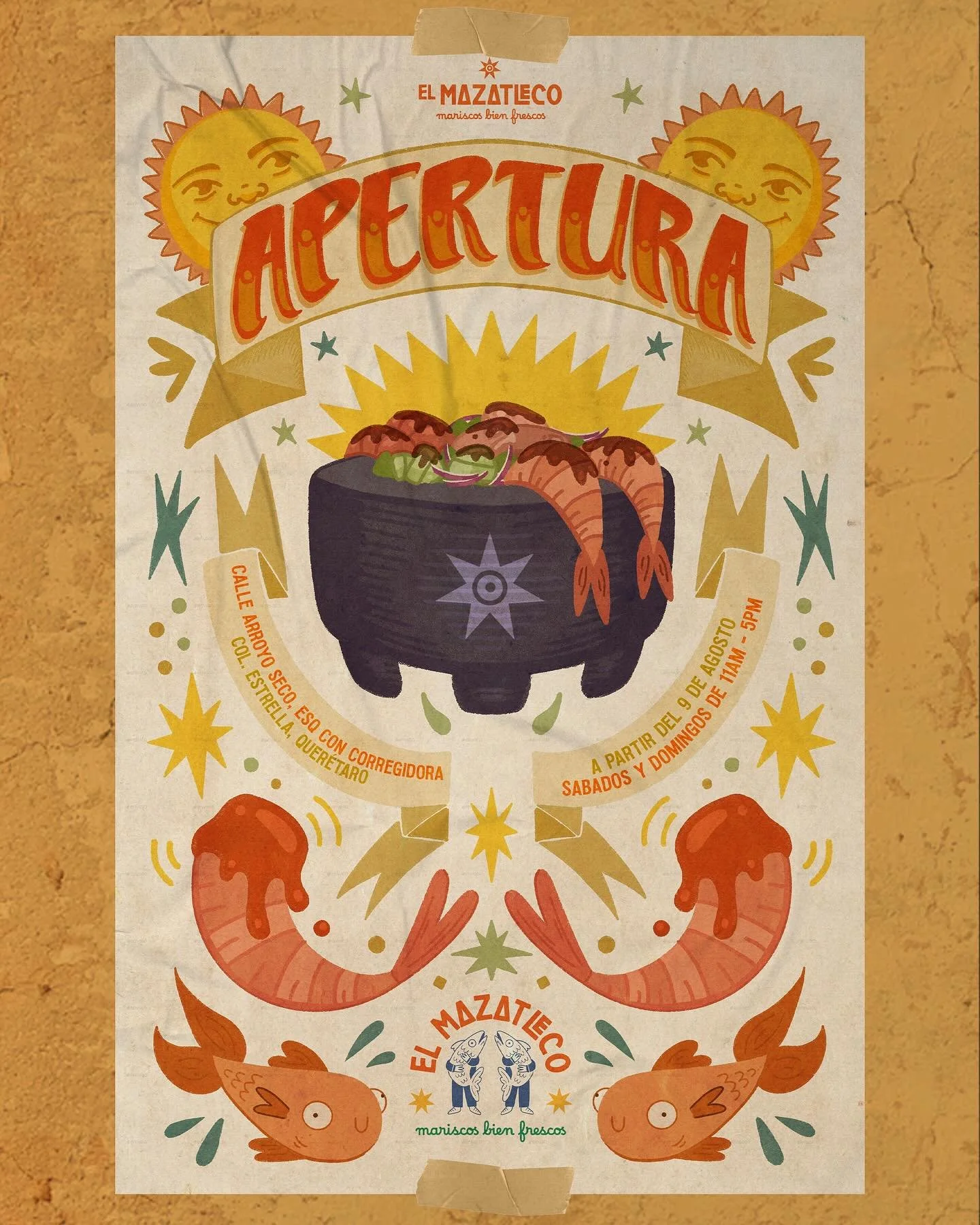 🗣️ &iexcl;Mariscos bien frescos!

Cartel de apertura e identidad visual b&aacute;sica para mis amigxs de @el_mazatleco.qro 

Gracias por inspirar con su pasi&oacute;n de acercar lo mero bueno de Mazatl&aacute;n a tierras Quer&eacute;tanas 🦐✨