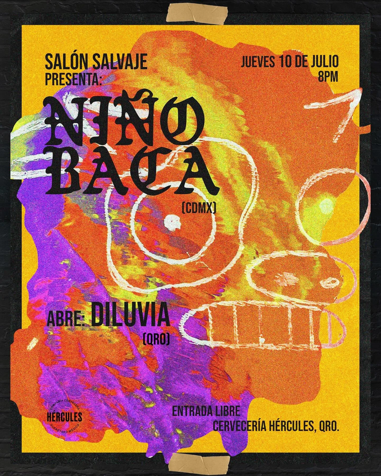 Cartel de medio mixto para la visita de @ninobaca en @salonsalvaje 🐄💥

✏️ Pintura acr&iacute;lica + carboncillo blanco + el buen Photoshop