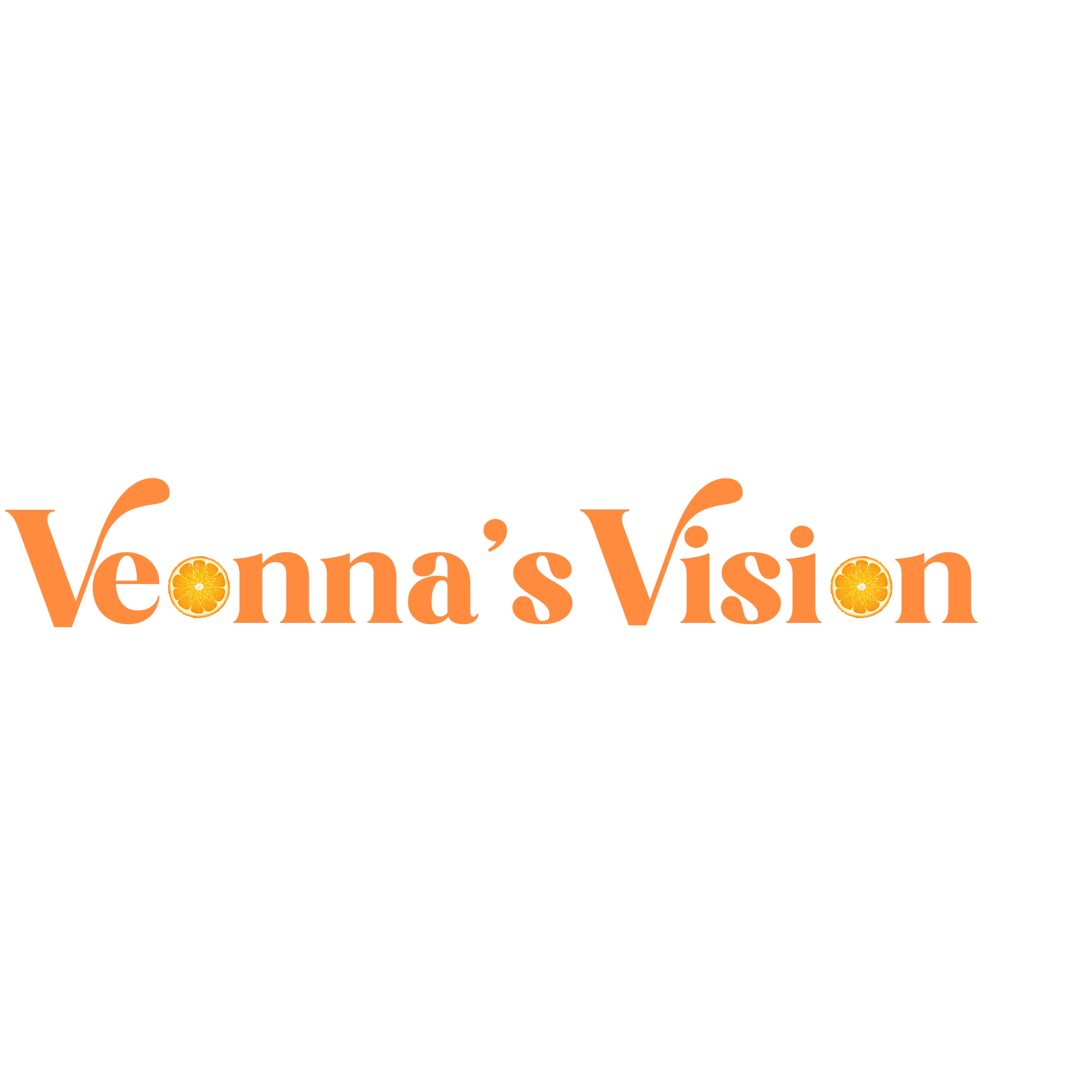 Veonna's Vision logo with orange slice designs in letters "o"