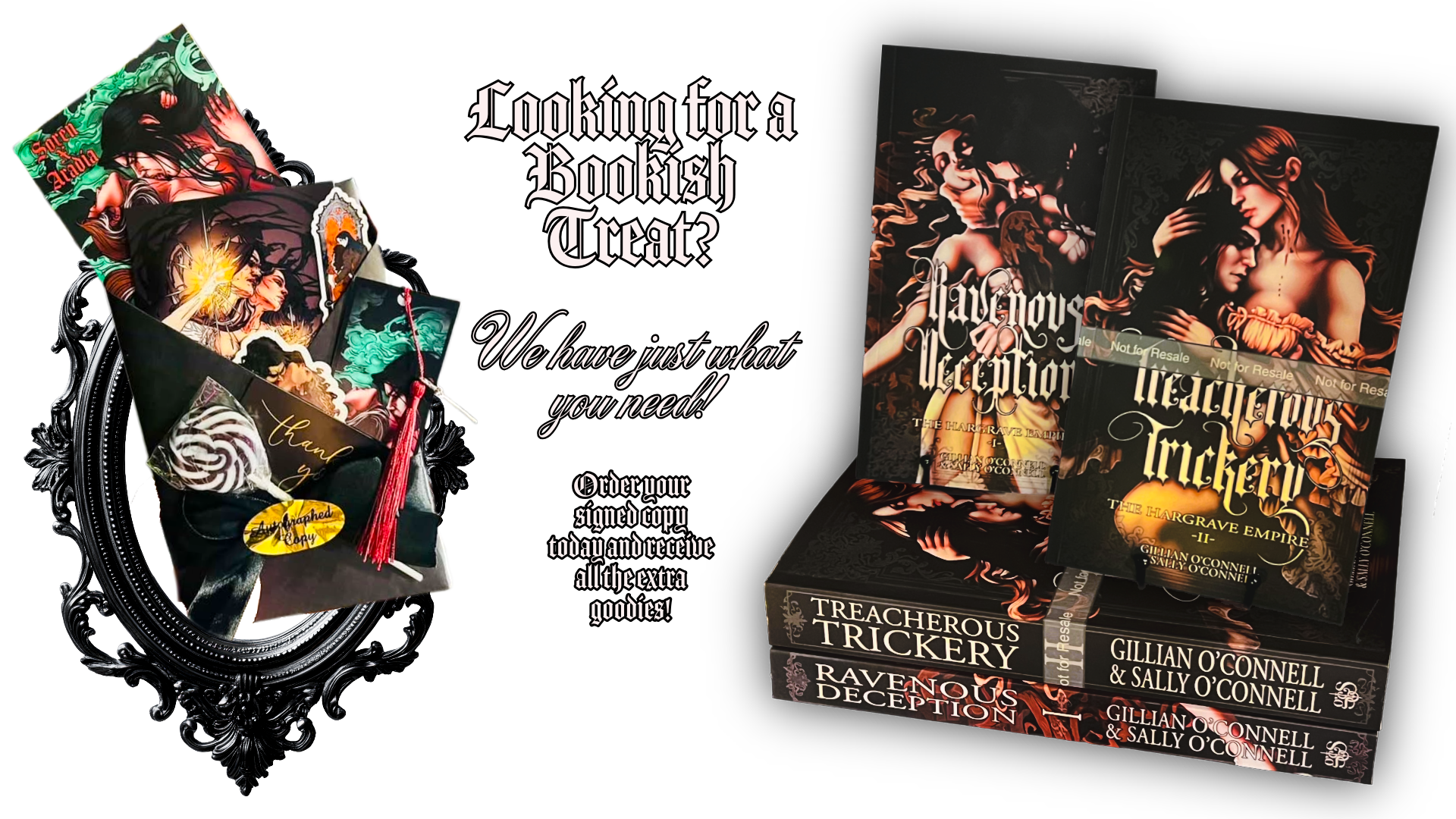 Looking for a bookish treat? We have just what you need! Order your signed copy today and receive all the extra goodies! (pictured is books 1 and 2 in the series as well as what a wrapped book will look like when ordered)