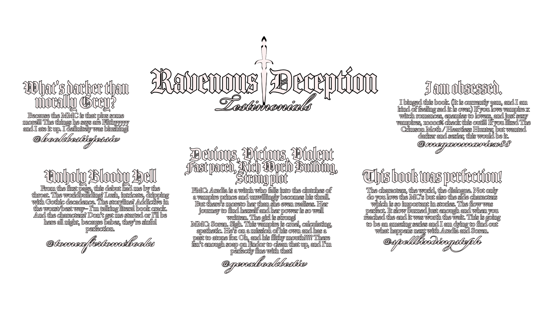 A collection of testimonials for Ravenous Deception from goodreads