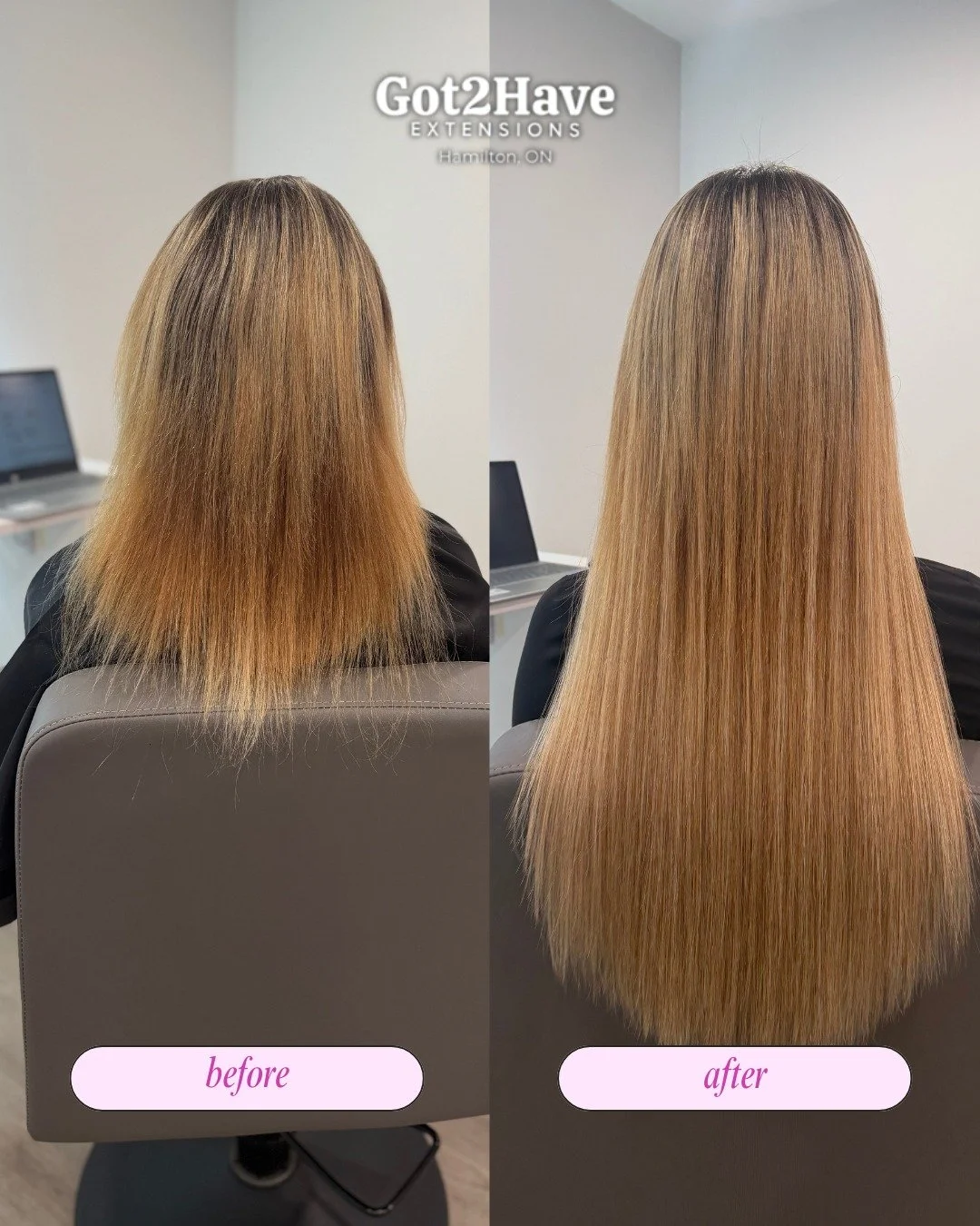 Before you scroll past &mdash; look at this.
This is what happens when extensions are done with your hair, not just on top of it.
Seamless blend. Custom length. A finish so natural even your hairdresser will ask questions 😏

If you've been looking f