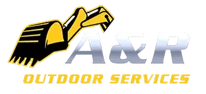 Logo for A&R Outdoor Services featuring a yellow construction vehicle and text.