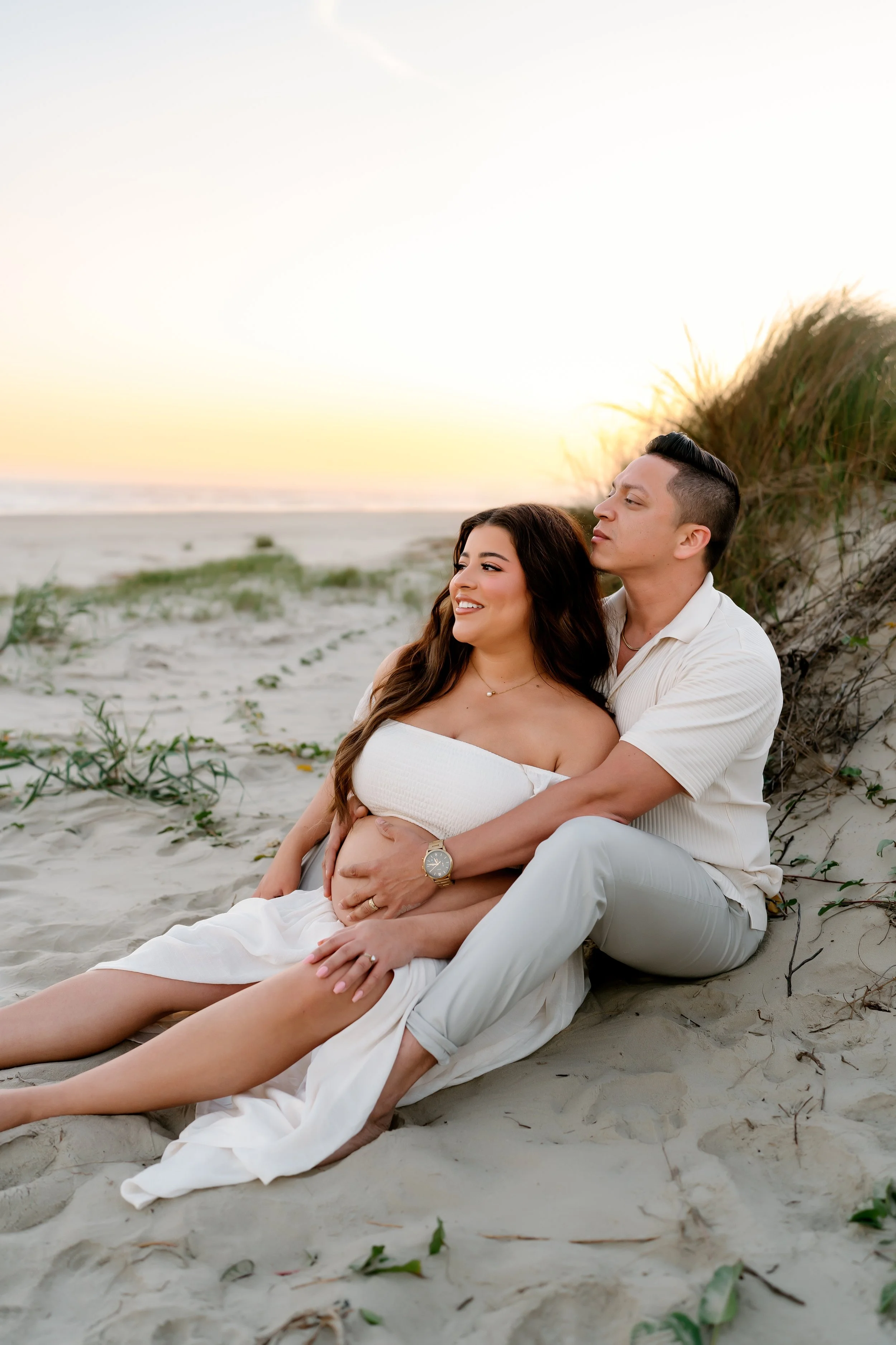 beach couples maternity pose at session with Vanessa Tobias Photo in the woodlands, tx maternity photographer